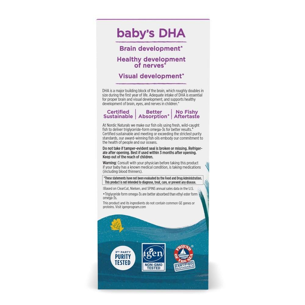 Nordic Naturals Nordic Naturals Babys DHA, Unflavored - 4 oz - 1050 mg Omega-3 + 300 IU Vitamin D3 - Supports Brain, Vision & Nervous System Development in Babies - Non-GMO - Servings May Vary