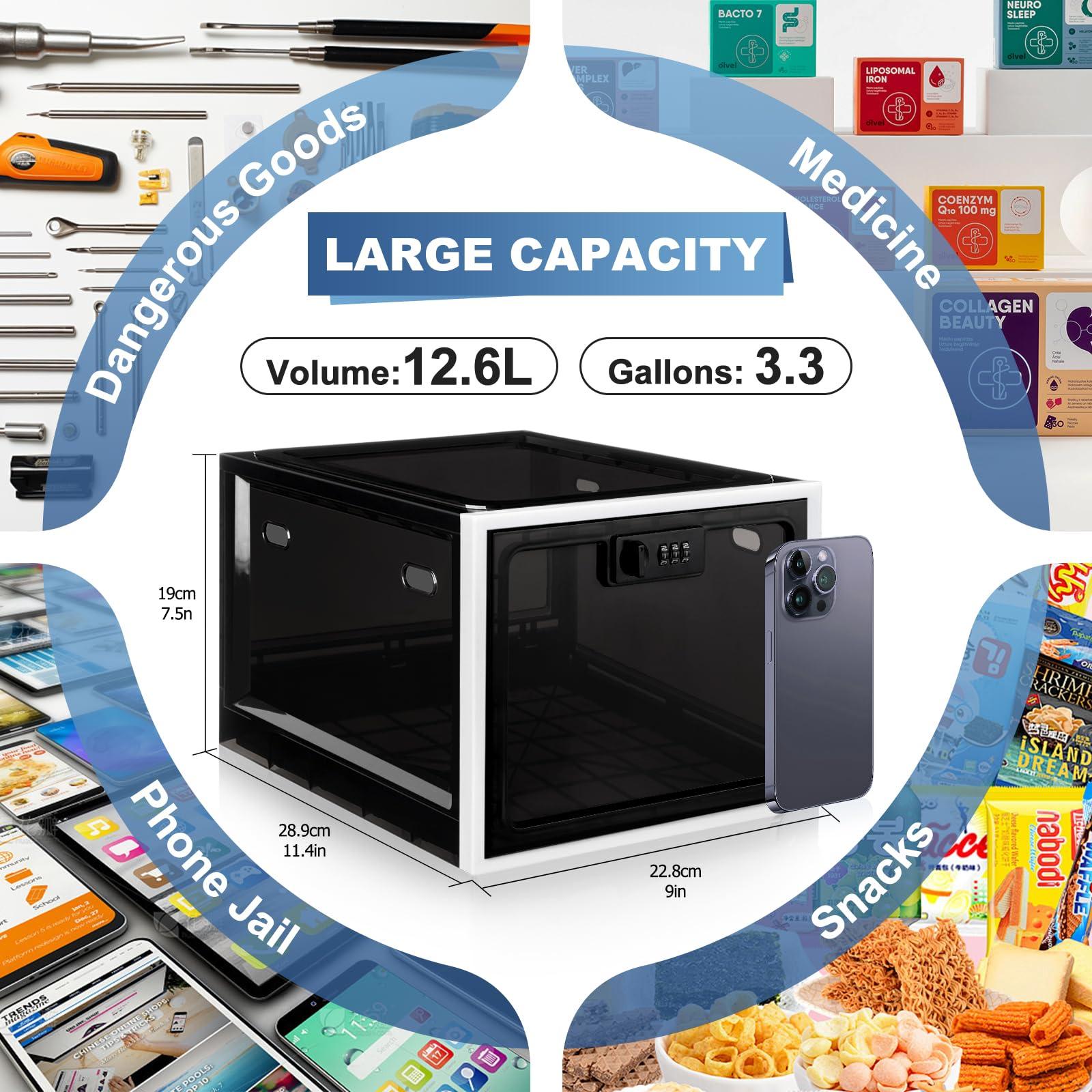 Gemaxvoled Medicine Lock Box for Safe Medication, Premium Material Lockable Storage Box Locking Organizer Bin with Combination Code for Fridge Food/Snacks/Phone/Tablet Jail/Home/Office Storage Lockers