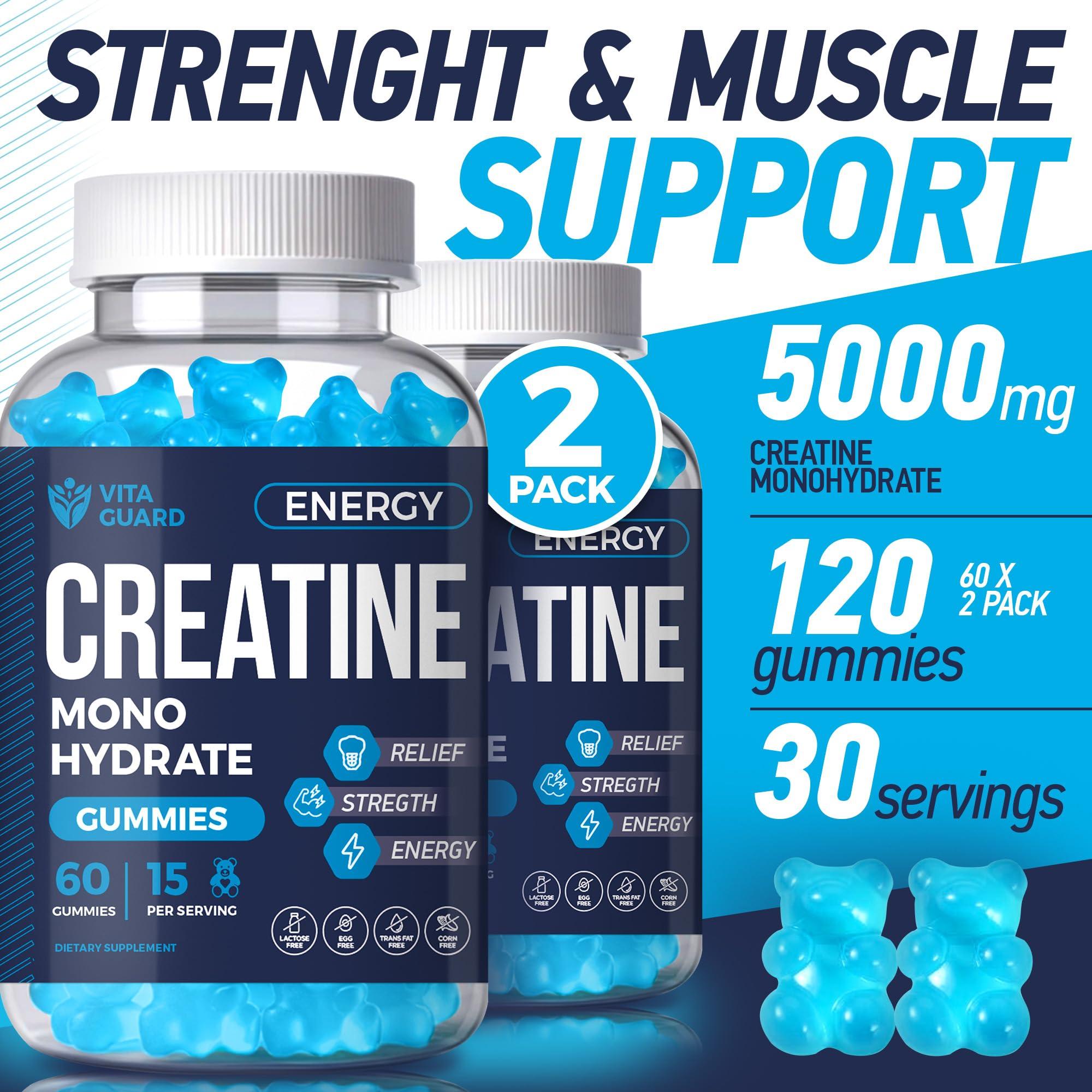 Vita Guard Vita Guard 5000mg Creatine Monohydrate Gummies Formula for Men and Women Ultimate Muscle Builder, Energy Booster & Pre-Workout Supplement (2 Pack)