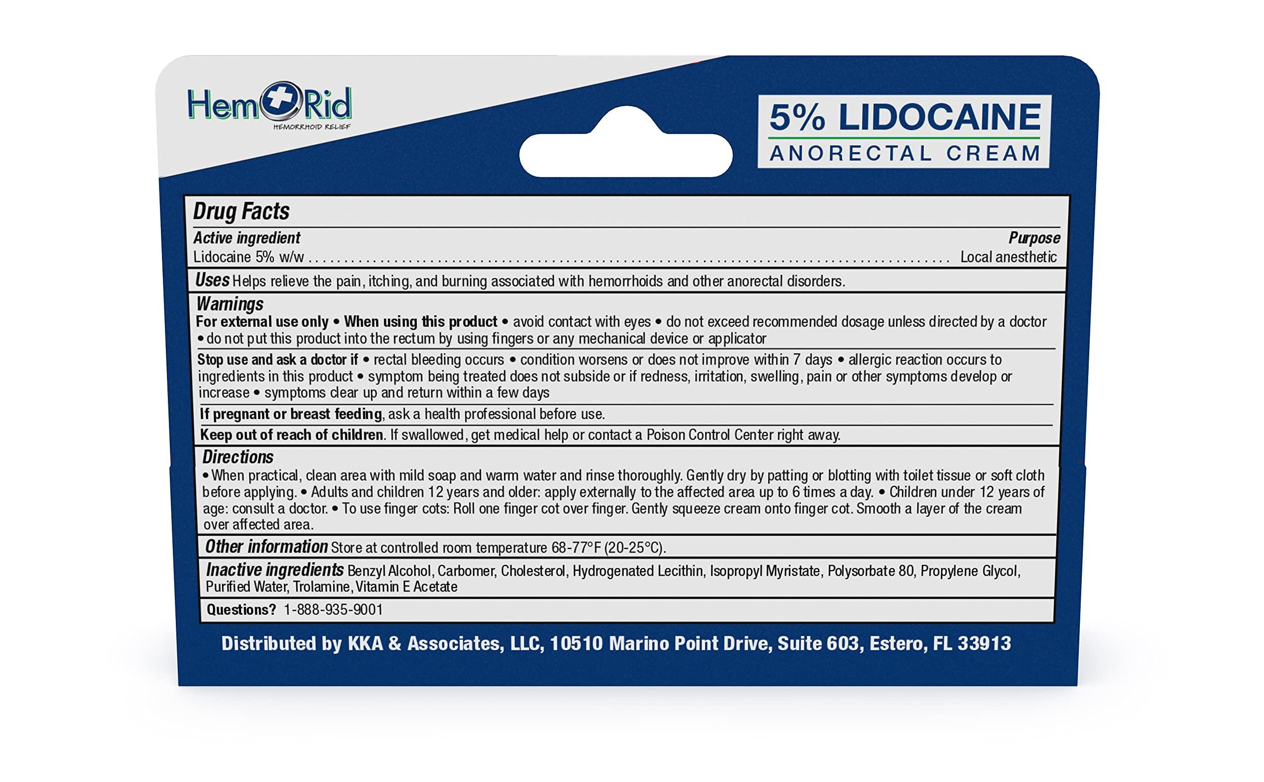 HemRid Maximum Strength Lidocaine Cream for Pain Management. Fast-Acting Hemorrhoid Solution with 5% Lidocaine. Instant Anal Itch and Numbing Effect