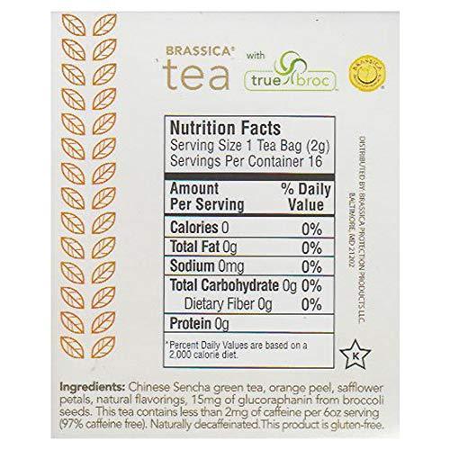 Brassica Tea Brassica Decaffeinated Green Tea with Trubroc, Orange Decaf, 16 Tea Bags