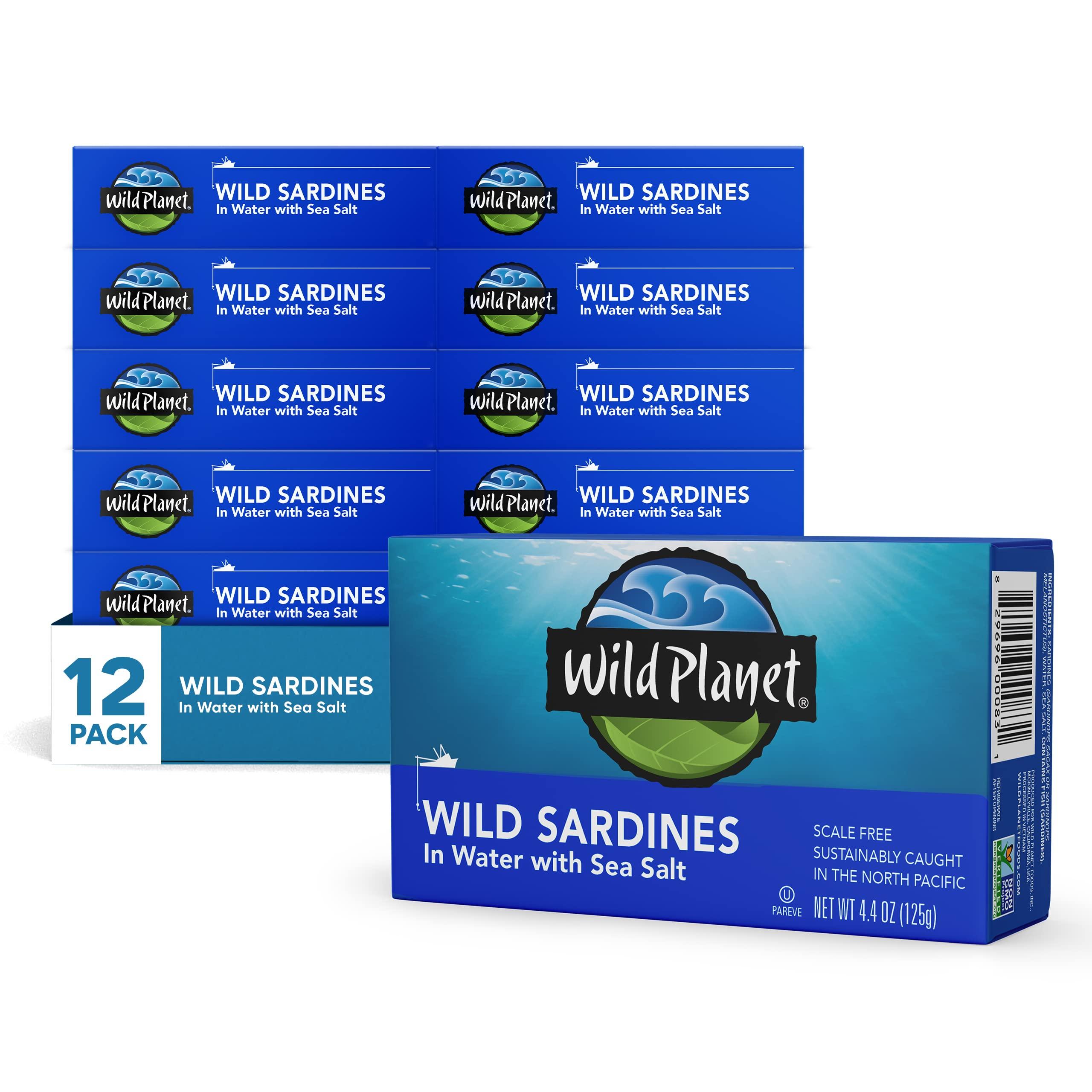 Wild Planet Wild Planet Wild Sardines in Water with Sea Salt, Tinned Fish, Non-GMO, Sustainable 4.4 Ounce (Pack of 12)