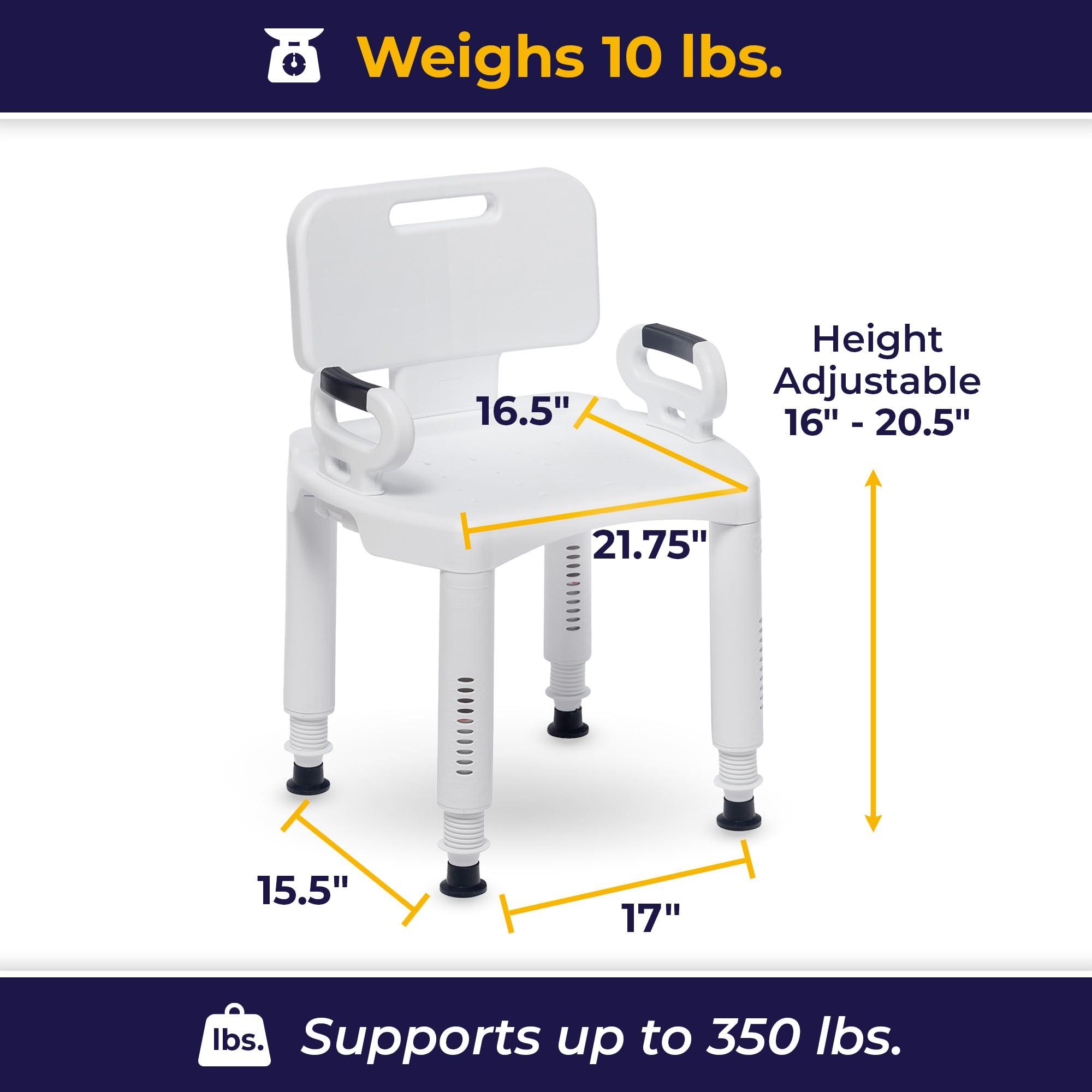 Drive Medical Drive Medical RTL12505 Handicap Bathroom Bench with Back and Arms, White