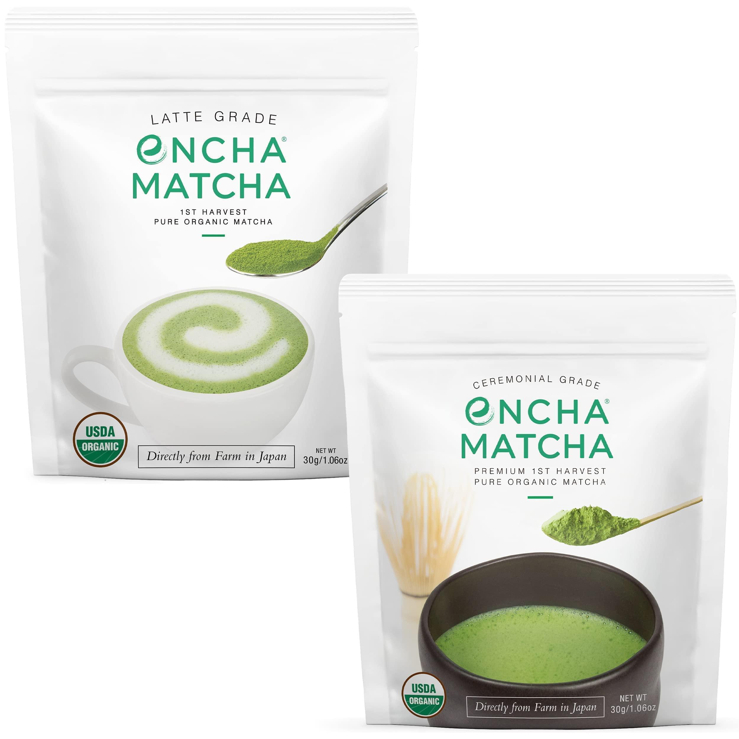 Encha Encha Ceremonial & Latte Matcha Green Tea Bundle - Organic First Harvest Japanese Matcha Green Tea Powder, From Uji, Japan (30g/1.06oz x 2 bags)