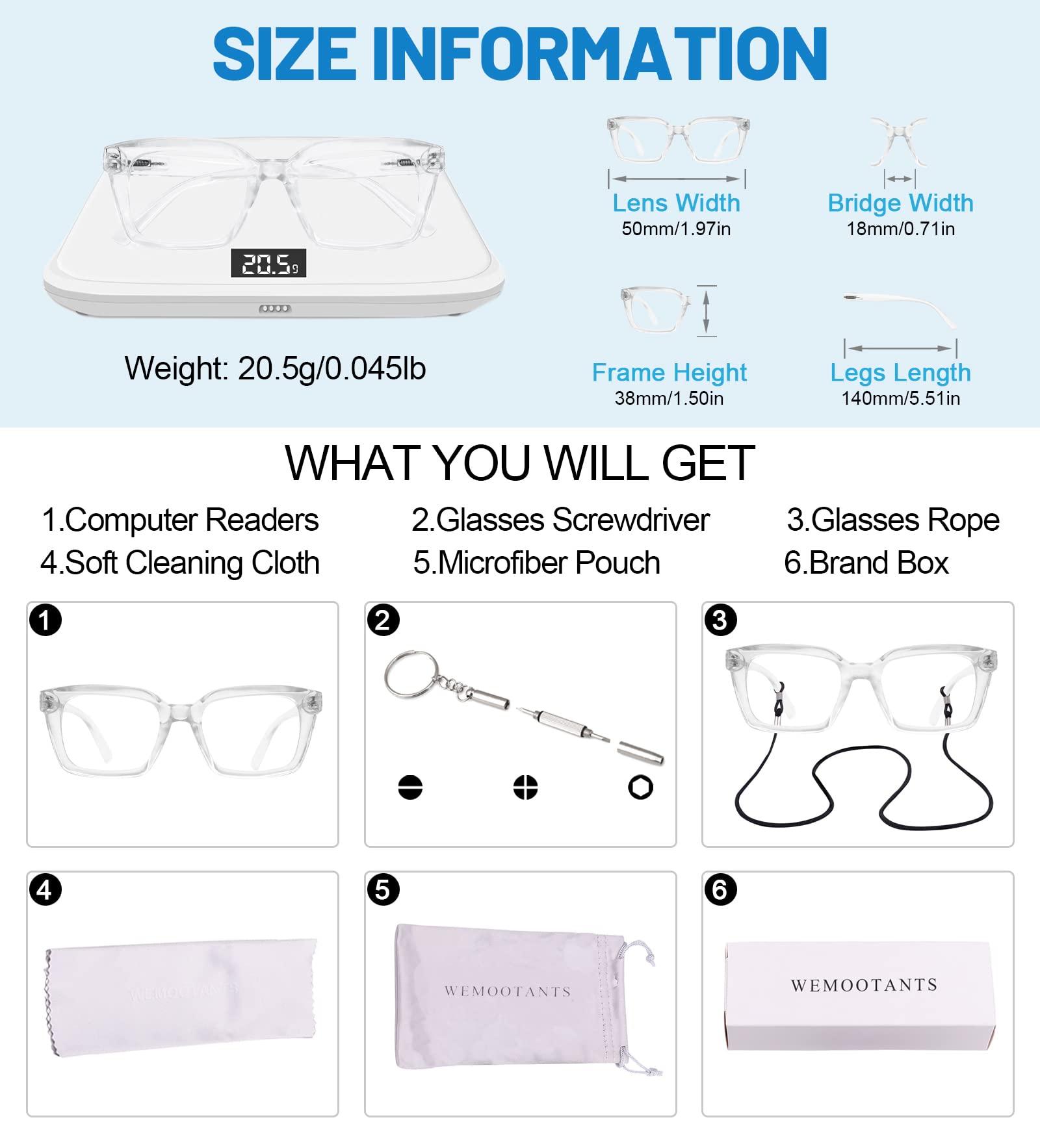 WEMOOTANTS WEMOOTANTS Blue Light Blocking Reading Glasses Large Square Computer Readers 1.00 1.50 2.00 2.50 3.00 3.50 Transparent 2.5