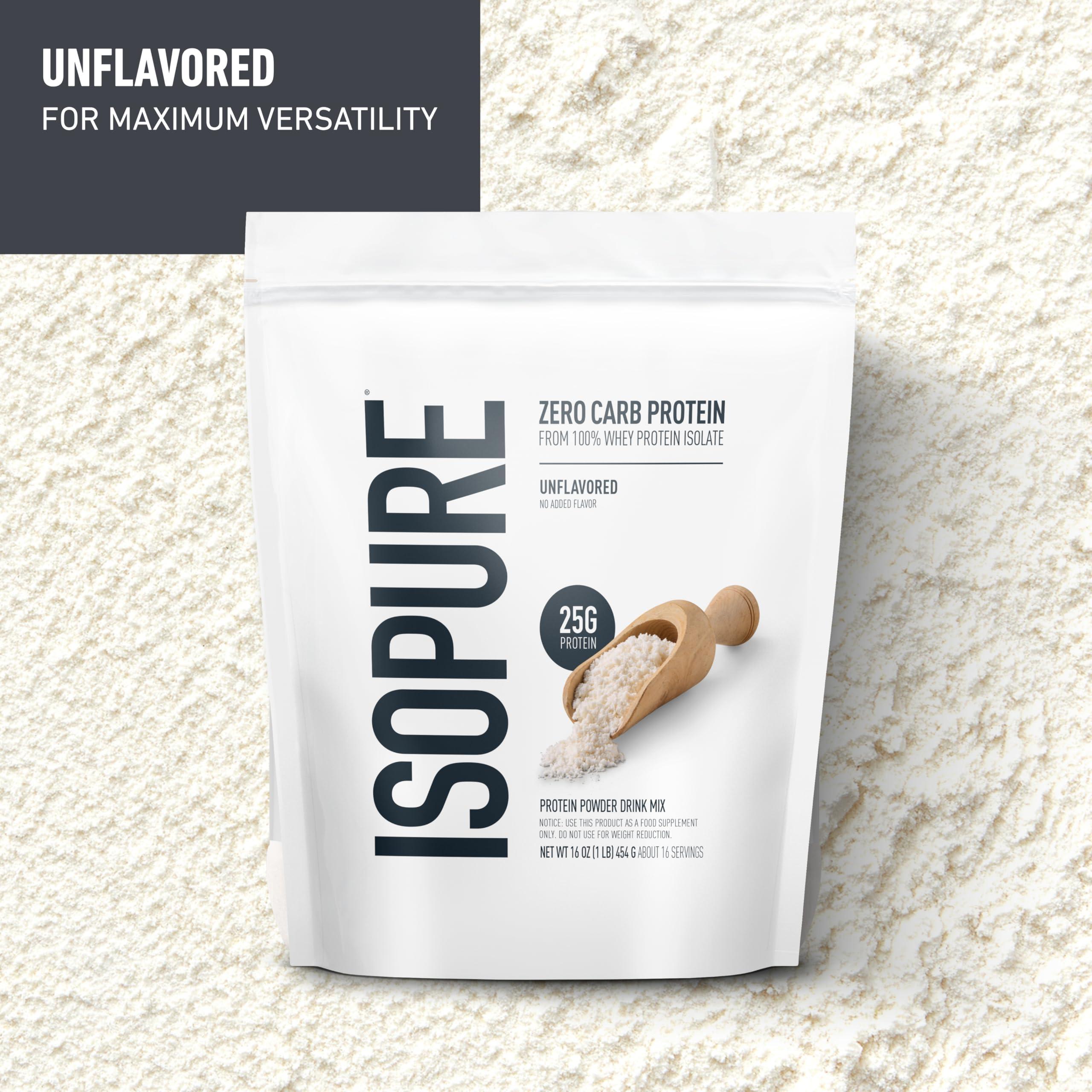 Isopure Isopure Zero Carb 100% Pure Whey Isolate Protein Powder, Lactose Free, Gluten Free, With Vitamins, Unflavored, 25g Protein Per Serving, 1 Lb, 16 Servings (Packaging May Vary)