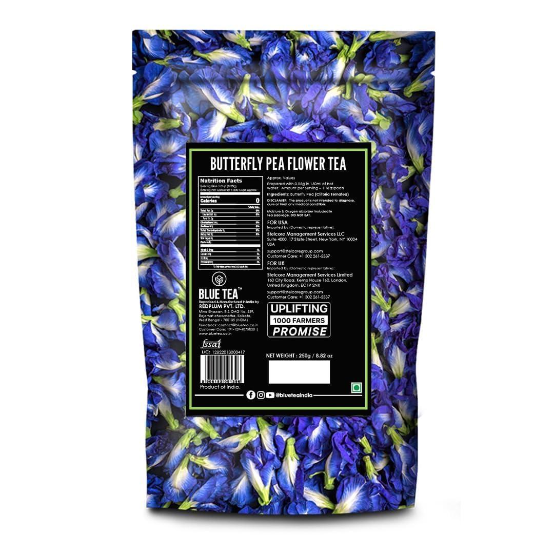 BLUE TEA BLUE TEA - Butterfly Pea Flower Tea - 8.82 Oz (500+ Cups) Loose | HALLOWEEN GIFTS | SUPER ANTIOXIDANT | Flower Based - Herbal Tea - Caffeine Free - Non-GMO - No Preservatives - Vegan - Detox Tea | Zipper Pack