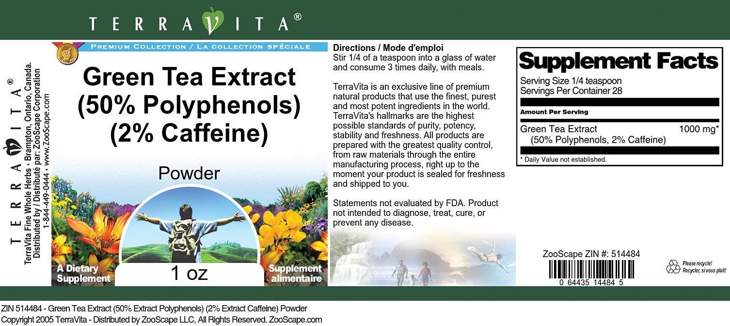 TerraVita Green Tea Extract (50% Polyphenols) (2% Caffeine) Powder (1 oz, ZIN: 514484) - 2 Pack