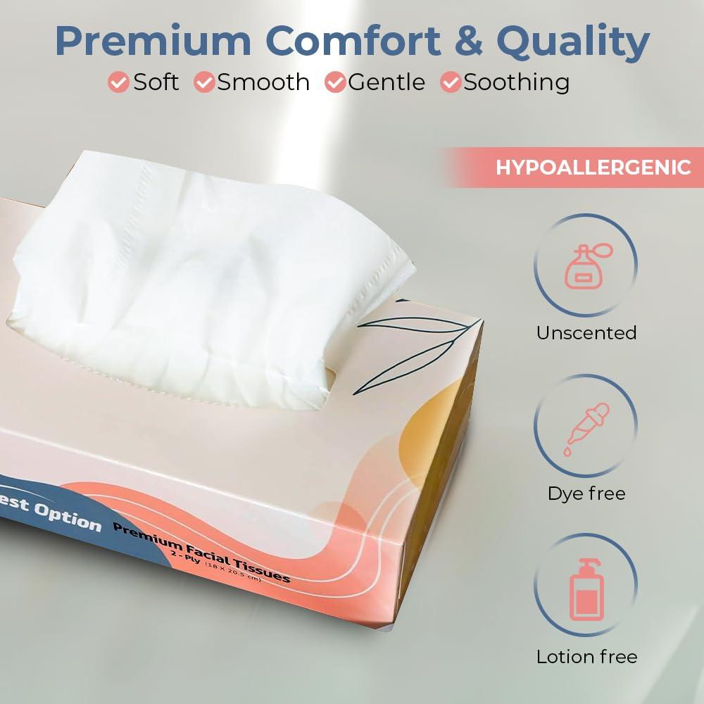 Best Option Soft 2-Ply Facial Tissue, White, 100-Count Box| Professional, Gentle and Durable | Great for Bathroom, Office, Business, School (3,000 Tissues, Bulk Pack of 30-Boxes)