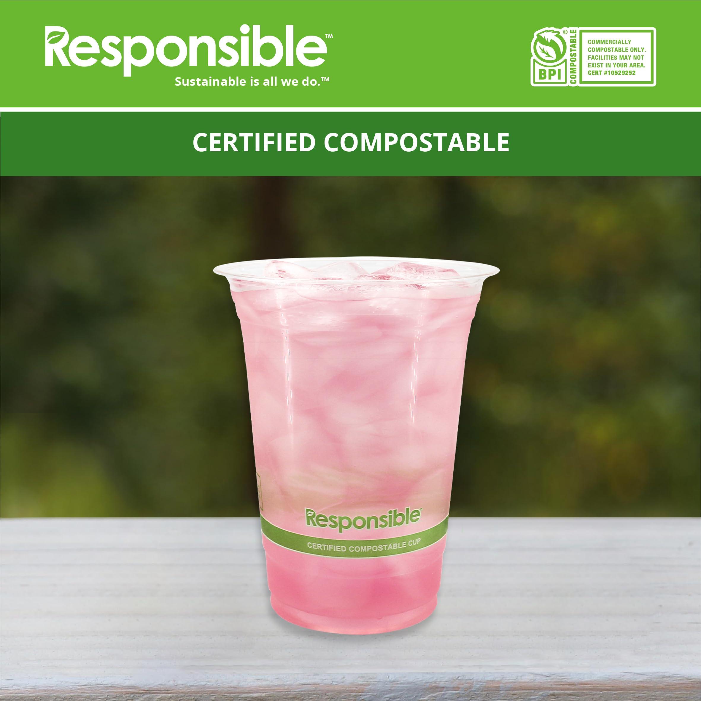 Responsible Products Responsible Products 16 oz Clear Cold Cup, Certified Compostable and Made from 100% American Biobased Materials, No-PFAS Added & BPA-Free (50 Count)