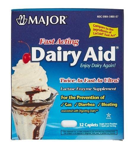 Major Major Fast Acting Dairy Aid Lactase Enzyme Supplement for Prevention of Gas Diarrhea Bloating - 32 Caplets