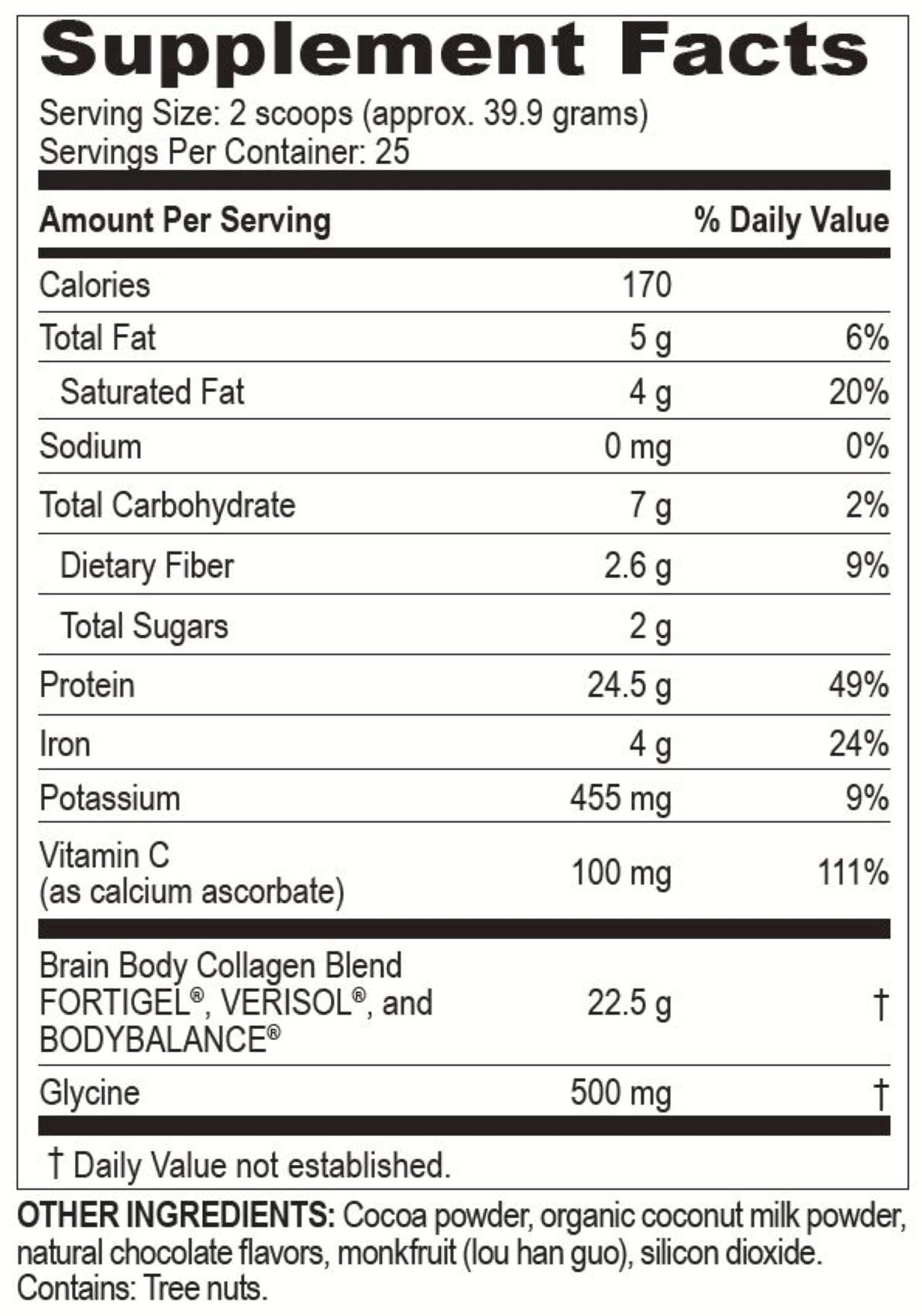 Brain Bean Brain Body Collagen Peptides Powder - Vital Protein & Collagen Supplement for Women & Men - Hydrolyzed Type I & III for Hair Skin, Nails & Joint Health - 25 Servings - Creamy Natural Chocolate - 997g
