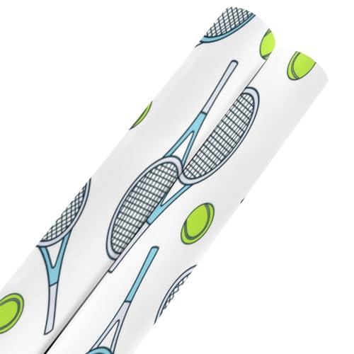 OTVEE OTVEE 2 Rolls Birthday Wrapping Paper Roll - Tennis Rackets and Balls Icons Design Gift Wrap Perfect for Weddings, Brides, Holidays, Baby Showers - 58 x 22.8 inches
