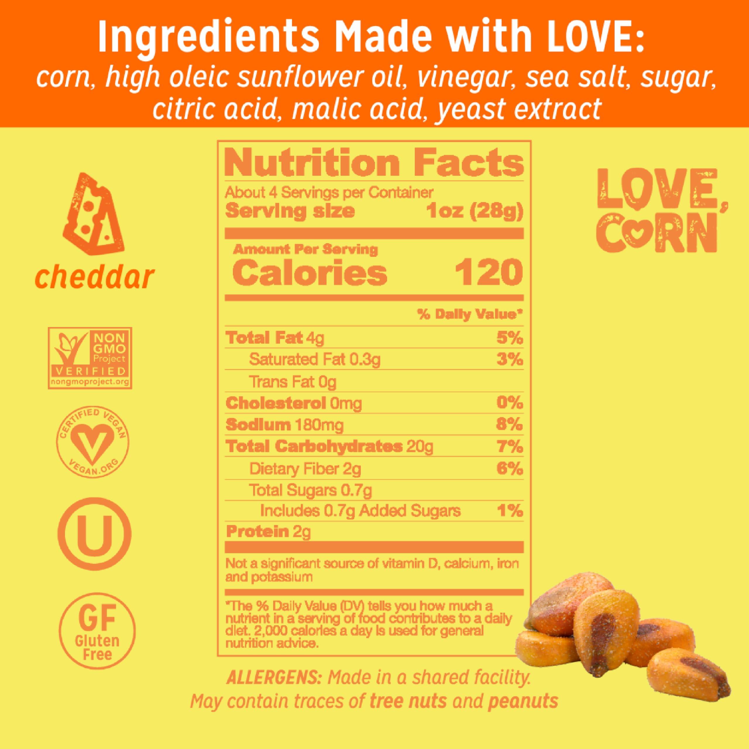 LOVE CORN LOVE CORN Cheezy 4oz x 1 bag - Delicious Crunchy Corn - Healthy Family Snacks - Gluten Free, Kosher, NON-GMO - Alternative for Chips, Nuts, Crackers & Pretzels - Perfect for Charcuterie Boards