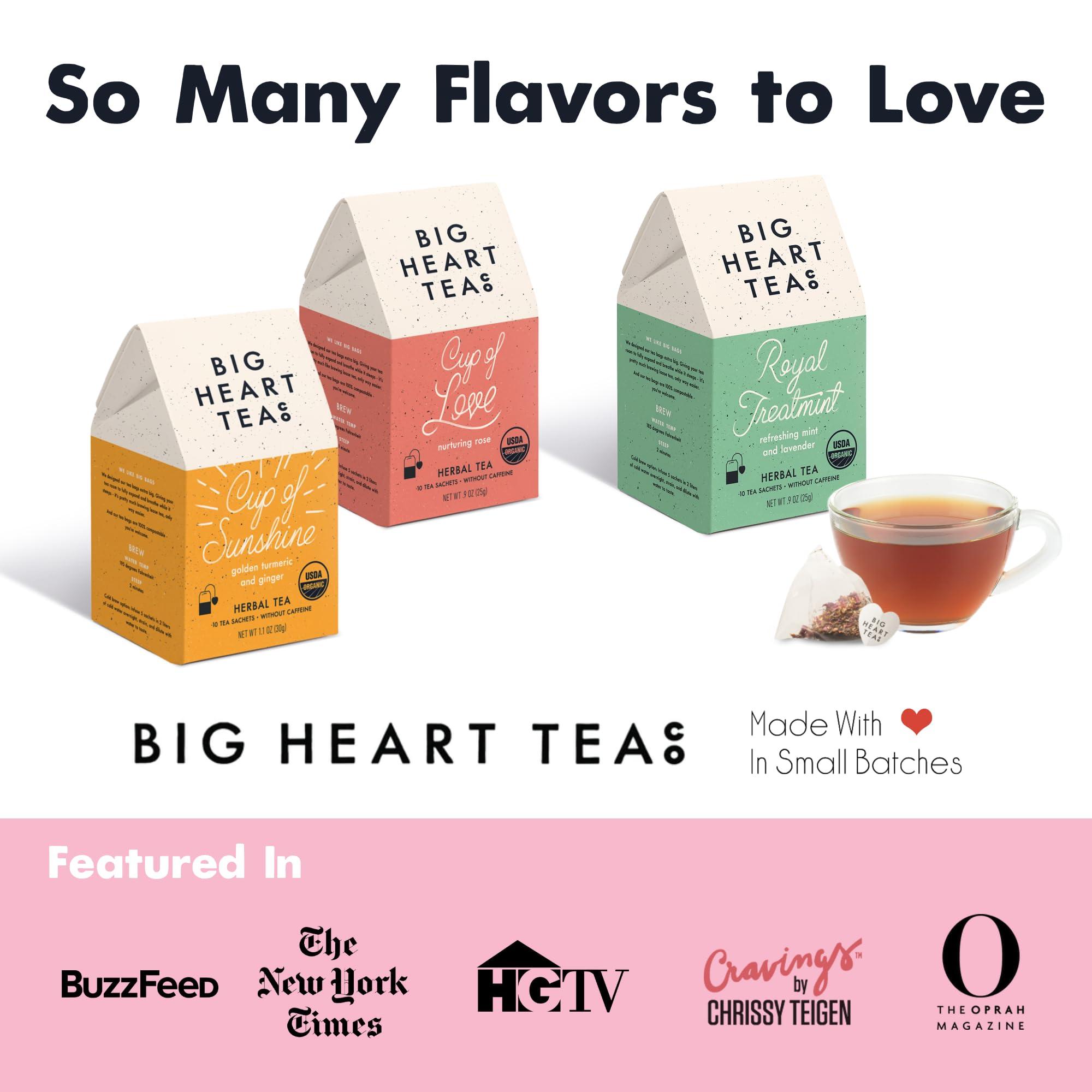 Big Heart Tea Co. Big Heart Tea Co. Tea Bags - Cup of Love Red Rose - Certified Organic, Floral Ayurvedic Herbal Decaf Tea in Zero Plastic Sachets with Small Batch Ground Herbs, Adaptogenic Tulsi, 2 Boxes - 20 Tea Bags