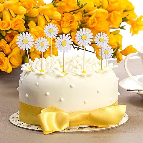Unittype 55 Pieces Daisy Cake Topper Daisy Cake Decorations White Flower Cupcake Toppers Chrysanthemum Cupcake Toppers Cake Picks for Daisy Birthday Party Wedding Spring Summer Themed Cake Decorations