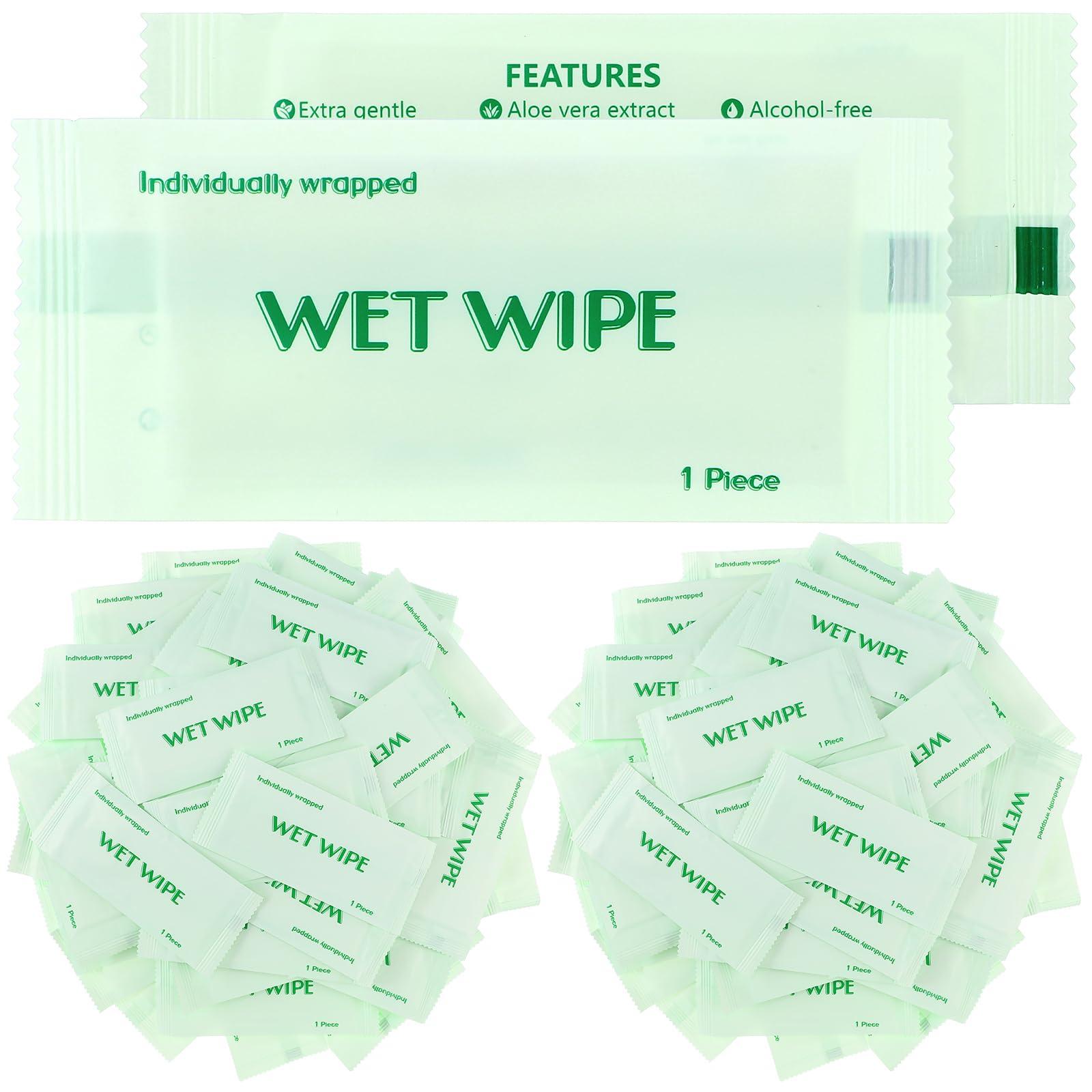 Timgle Timgle 300 Pack Individually Wrapped Wet Wipes Bulk Travel Size Unscented Hand Wipes Packets, Wet Napkins Clean Hands Quickly for Travel Homeless Restaurant Barbecue Wedding(Green)