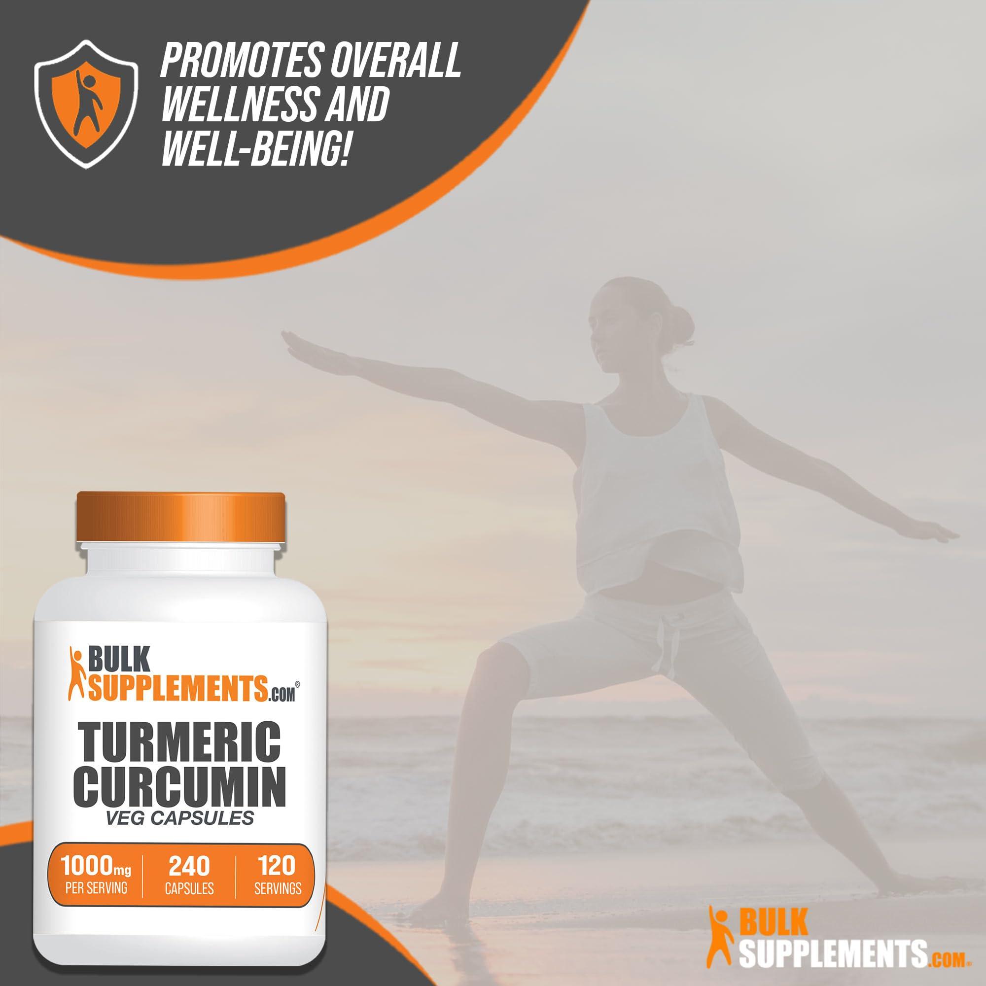 BULKSUPPLEMENTS.COM BulkSupplements.com Turmeric Extract Capsules - Turmeric Supplement, Turmeric Curcumin Supplement 1000mg - Gluten Free, 2 Capsules per Serving, 240 Veg Capsules (Pack of 1)