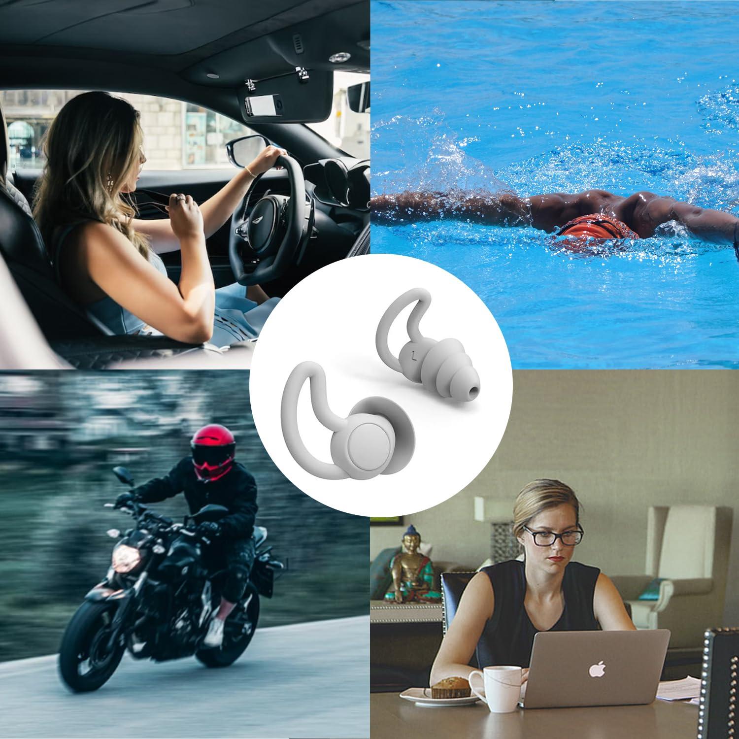 LIHOBI 10 Pairs Noise Reduction Ear Plugs, NRR 40dB Ultra Comfortable Silicone Reusable Ear Plugs for Sleeping, Snoring Swimming, Studying, Concerts, Noise Cancelling and Hearing Protection Grey