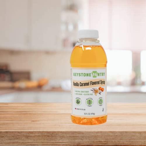Keystone Pantry Keystone Pantry Vanilla Caramel Flavored Syrup 1 pint bottle Natural Sweetener Low Sugar Gluten Free Vegan GMO Free Kosher-parve