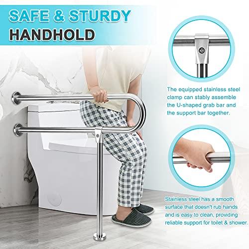 Zelen Handicap Grab Bars Rails 30-Inch Toilet Handrails Bathroom Safety Bar Hand Support Rail Handicapped Handrail Accessories for Seniors Elderly Disabled Bariatric Railing Wall to Floor Mounted Bath Grips