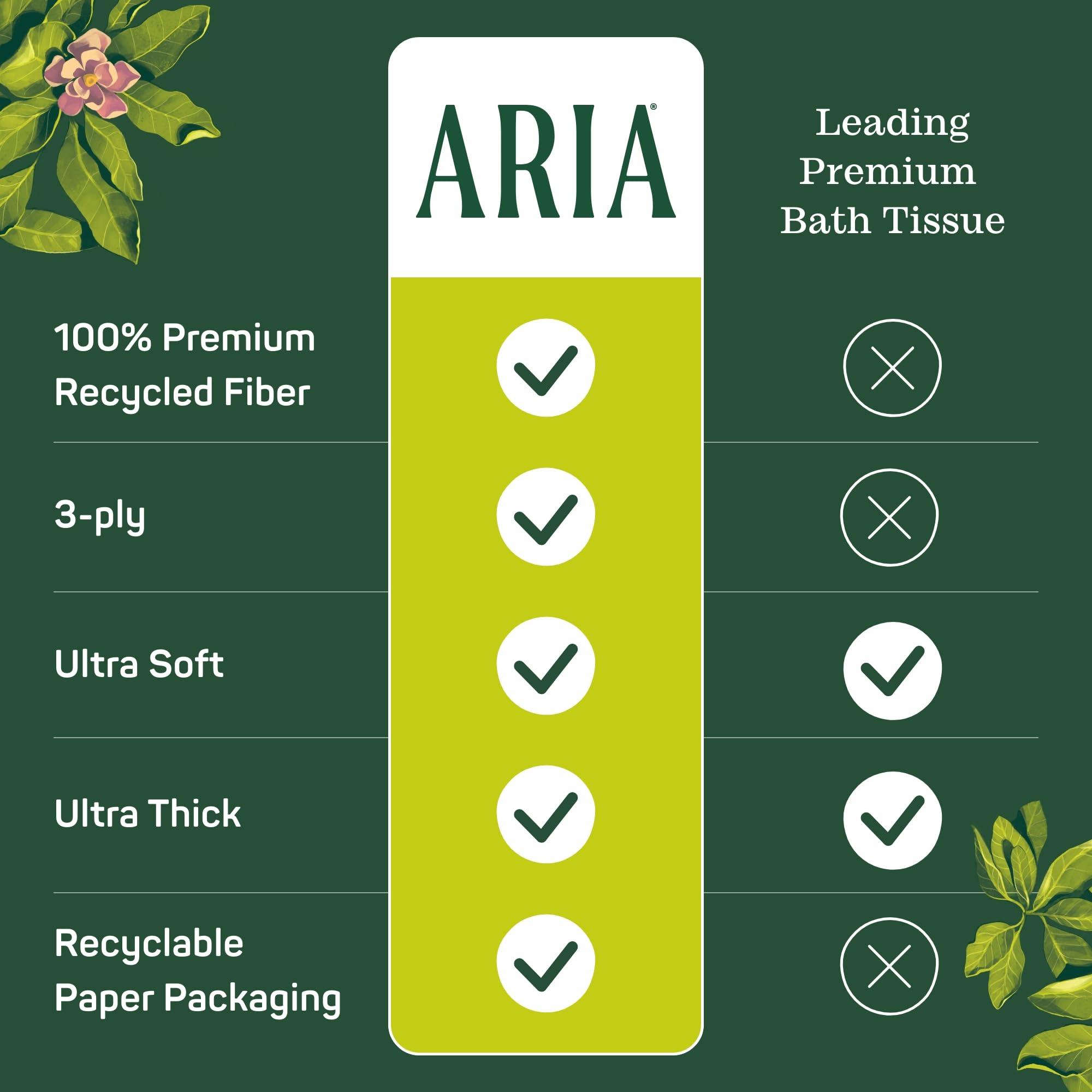 Aria Aria 100% Recycled Toilet Paper, 4 Packs of 6 Rolls, 3 Soft Layers of Bath Tissue with Recyclable Paper Packaging