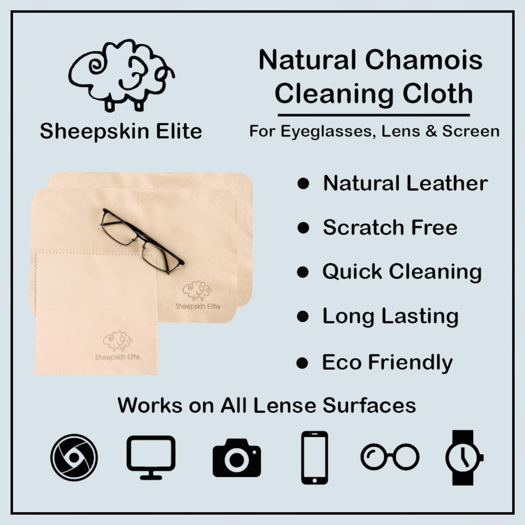 SHEEPSKIN ELITE Natural Chamois Leather Eyeglass Cleaning Cloth Camera Lens Cleaning Cloths Screen Cleaning Cloth Glasses Cleaning Cloth Tablets Chamois Cleaning Cloths for Eyeglasses (3 Packs, 2 Large, 1 Small)