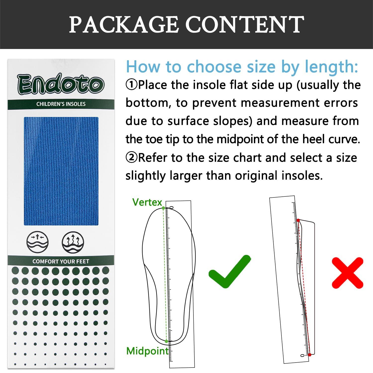 Endoto Endoto Arch Support Insoles for Toddlers Kids and Youth Flat Feet Foot, Footwear Inserts for Boys & Girls, for Big and Little Kids Orthotic(Size:EU 33-35 / US 2.5-4.5 Little Kid)