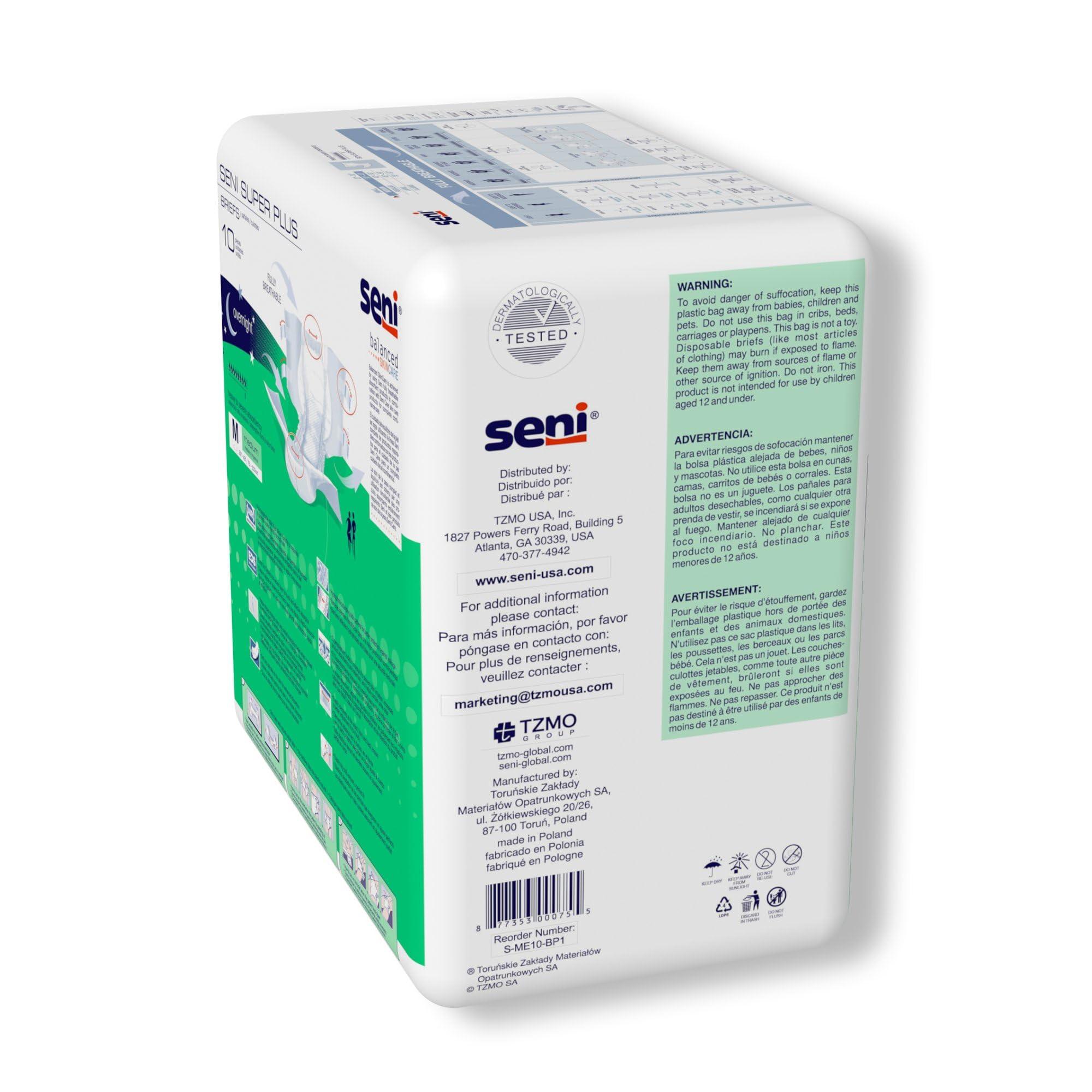 TZMO USA Inc Seni Super Plus Adult Incontinence Brief L Heavy Absorbency Breathable/Overnight, Heavy to Severe (Medium, 20, Count)
