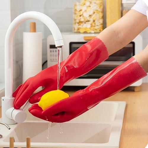KAQ KAQ 3 Pairs PVC Rubber Gloves with Cotton Lined, Anti-Slip Dishwashing Gloves, Heavy Duty Kitchen Gloves for Washing Dishes, Household Gloves for Working, Painting, Pet Care, Handling Chemicals