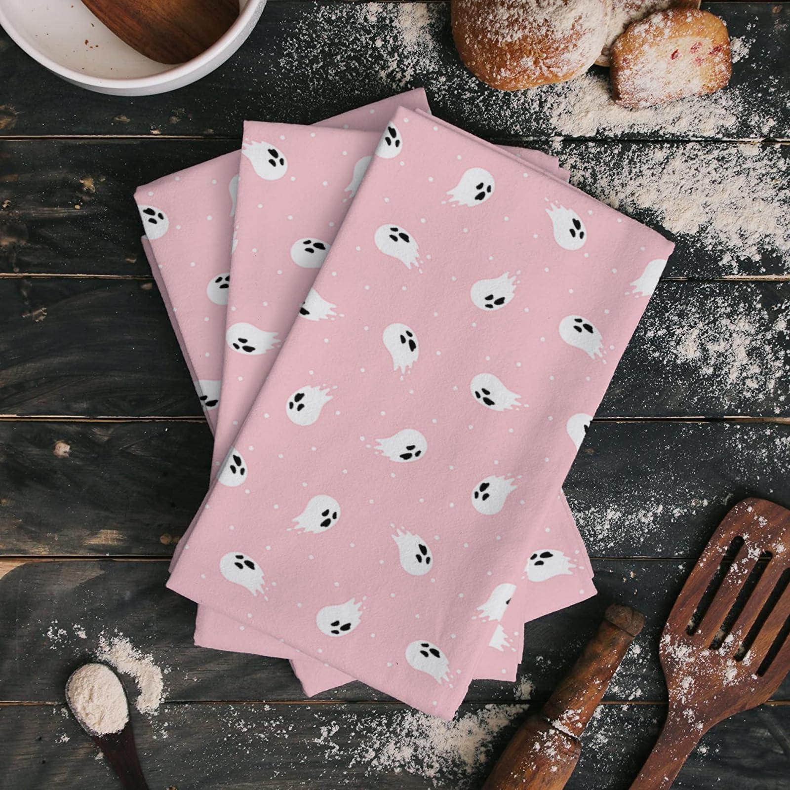 YESOF66 YESOF66 Microfiber Kitchen Dish Cloths, Soft Absorbent Dish Towels Halloween Ghost Texture Pink Reusable Cleaning Cloths Dish Cloth Quick Drying Washable Decorative Tea Towels Hand Towels 2 Pack