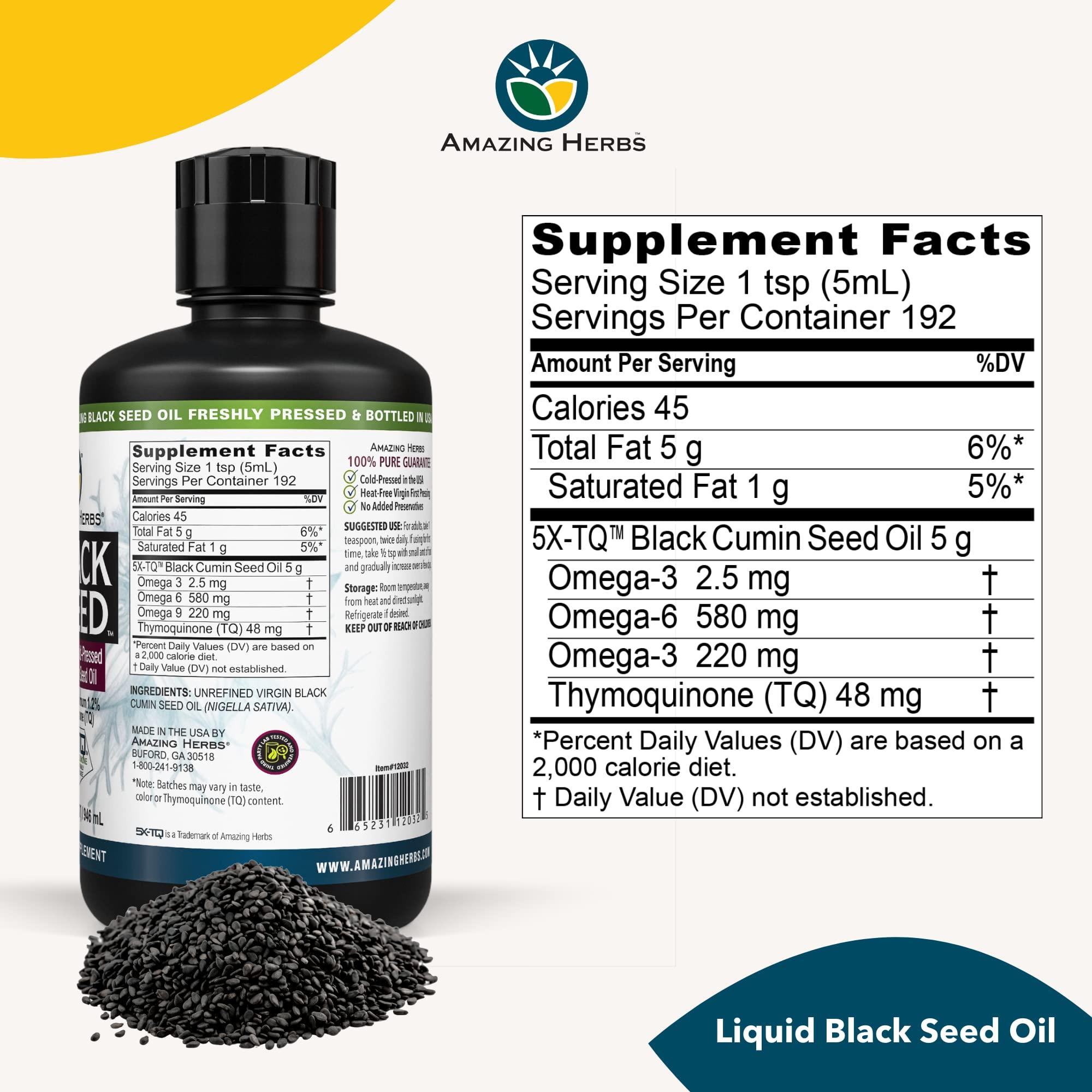 Amazing Herbs Amazing Herbs Premium Black Seed Oil - Cold Pressed Nigella Sativa Aids in Digestive Health, Immune Support, Brain Function, Joint Mobility, Gluten Free, Non GMO - 32 Fl Oz (Pack of 2)