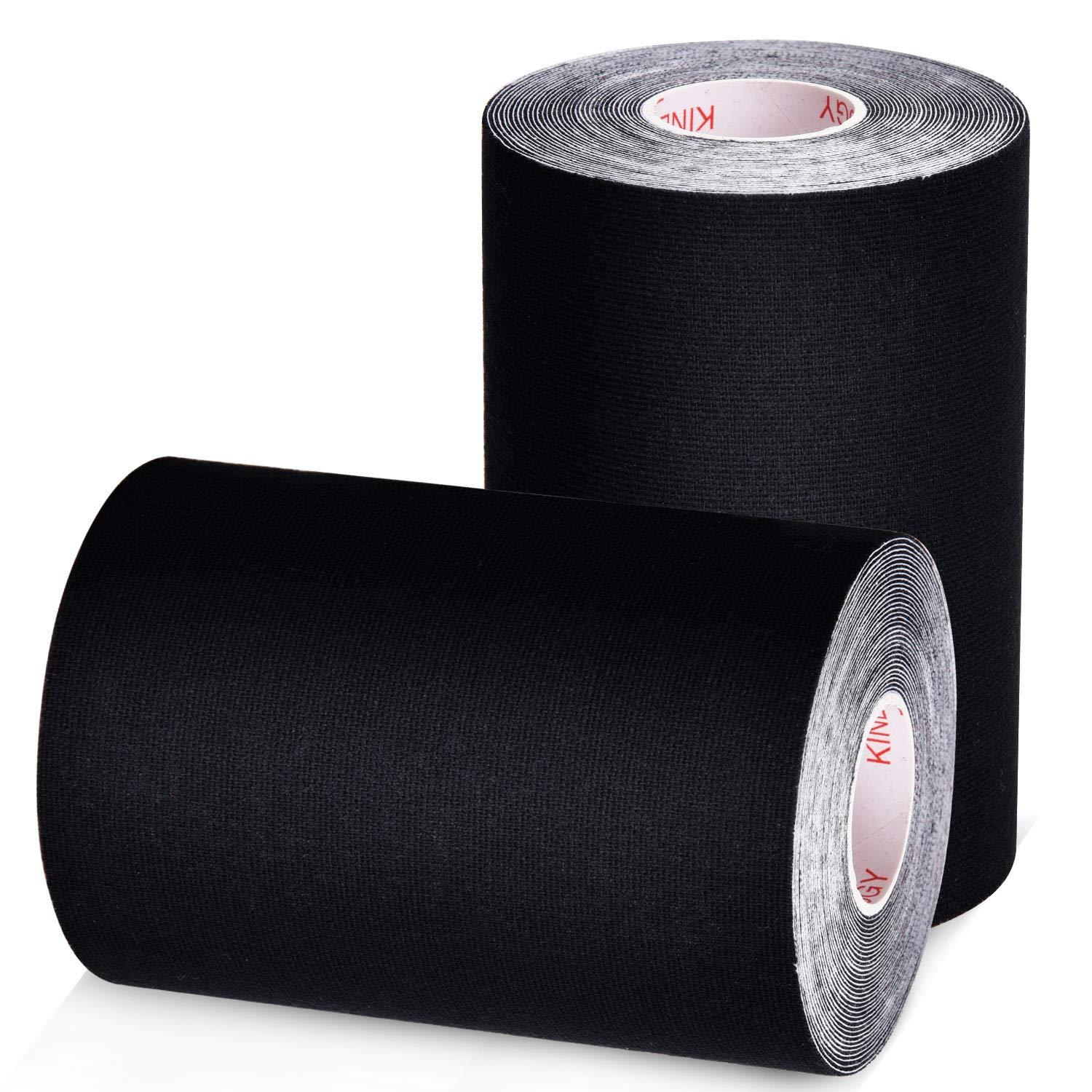 Gsbomzap Gstream 3 Pack Kinesiology Tape, Water Resistant Muscle Support Adhesive Sport Tape for Pain Relief, Latex Free Cotton Elastic Athletic Tape for Joints, Knee, Ankle, Shoulder, Wrist - Black 4in 5.5yd