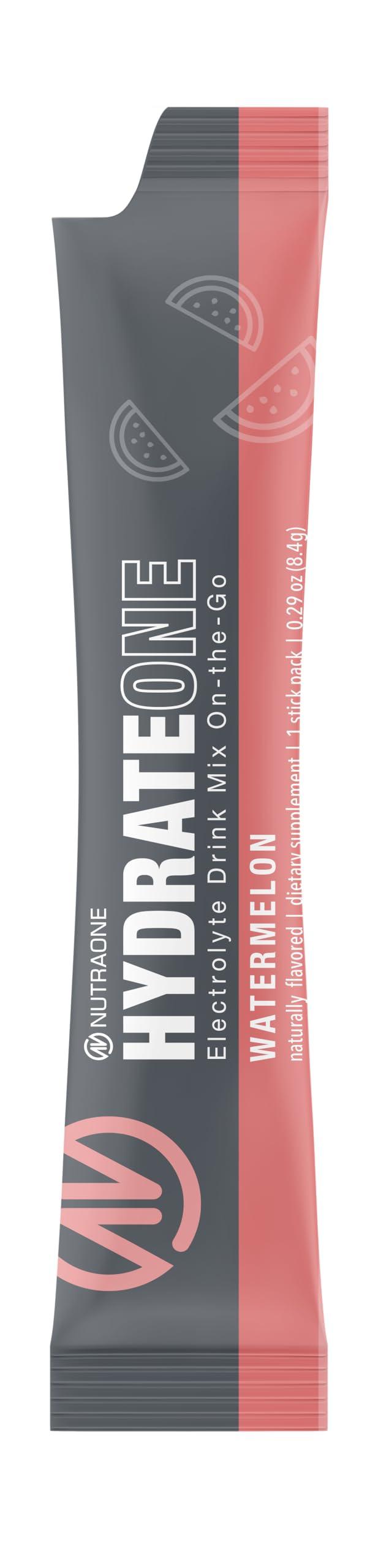 NutraOne HydrateOne, Electrolyte Drink Mix On-The-Go | Watermelon, 30 Servings