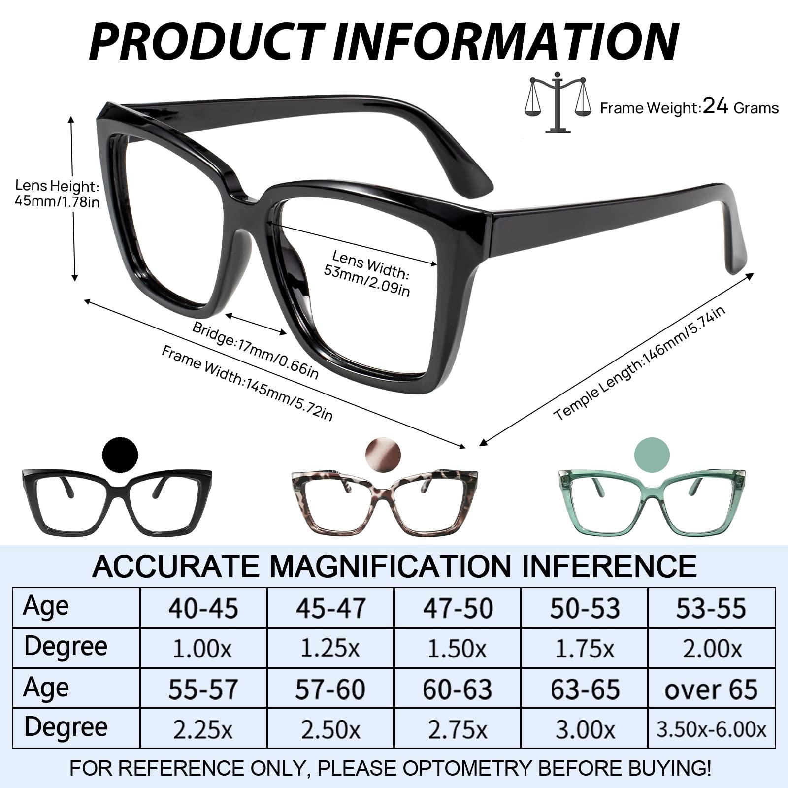 WEMOOTANTS WEMOOTANTS Oversized Black Reading Glasses 1.25 for Women Men Large Square Readers 1.0 1.25+ 1.5 1.75 2.0 2.25 2.5 2.75 3.0 3.5
