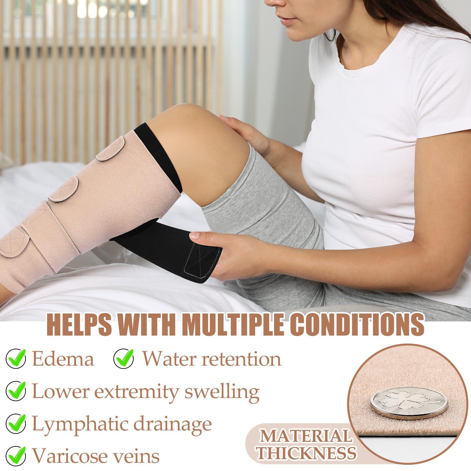 Croknit Croknit 3 Pairs Lymphedema Compression Leg Wraps Adjustable Lower Leg Cover up Medical Shin Splint Wrap for Heaviness Fatigue(Black-complexion Leg Wrap)