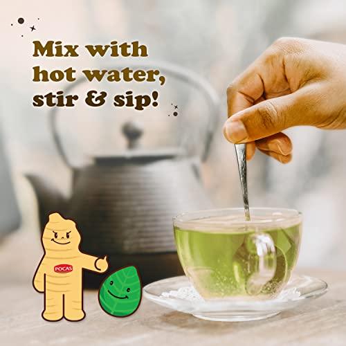 Pocas Pocas Honey Ginger Tea - Instant Tea Powder Packets with Green Tea Extract & Ginger Honey Crystals Tea, Non-GMO/Gluten Free/Caffeine Free Tea, 20 Count