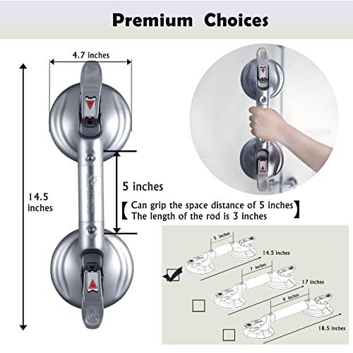 DAREN MEDICAL DAREN MEDICAL Heavy Duty Suction Shower Grab Bar - Toilet Bathroom Bathtub Safety - Shower Handles, Suction Cup Power Up to 250 LB, Perfect for Elderly Seniors(14.5 Inch, Gray Silver)