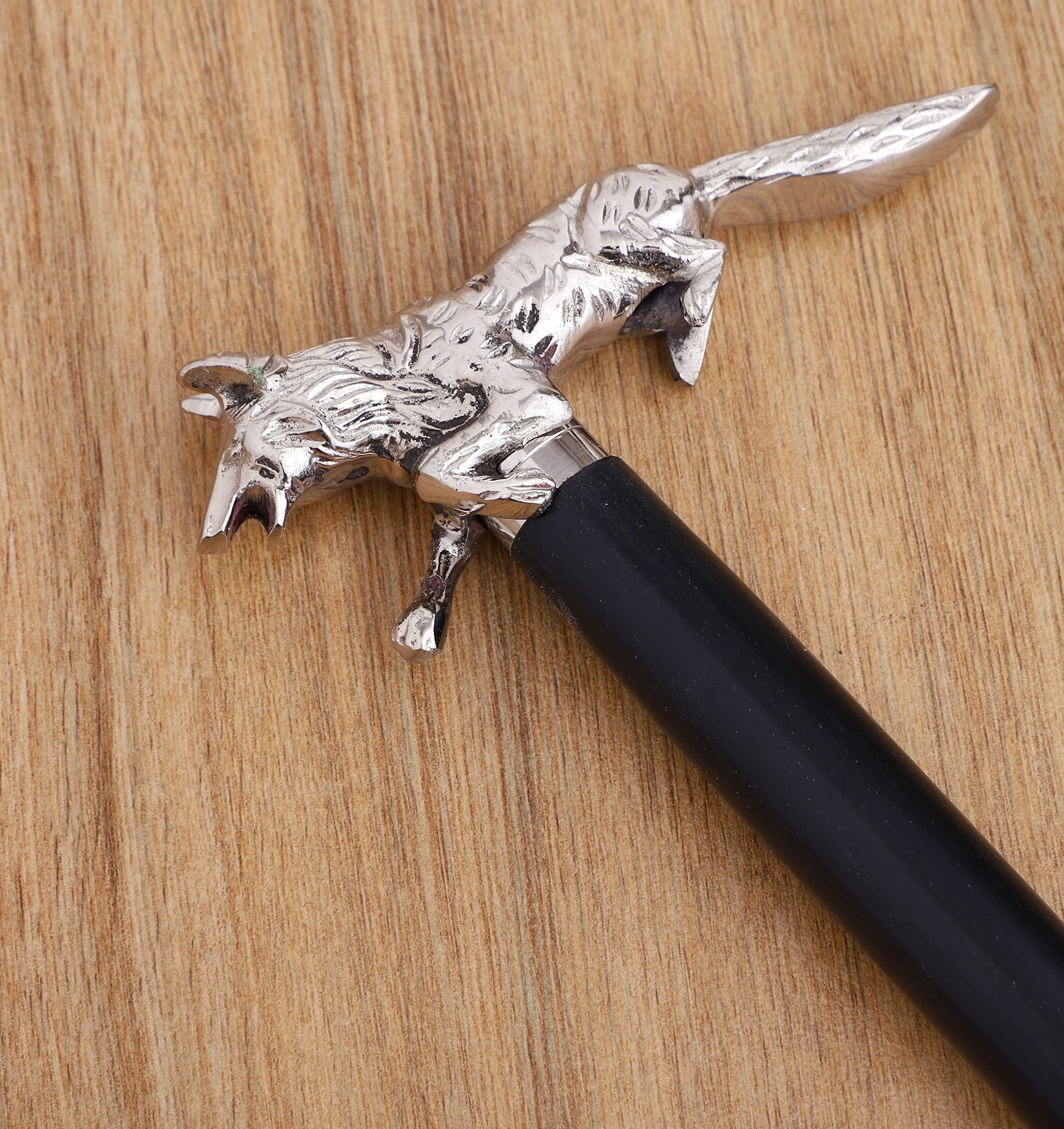 Bhartiya Handicrafts Solid Brass Wolf Head Walking Cane | Handcrafted Wooden Walking Stick for Men & Women | Vintage Foldable Mobility Aid with Ergonomic Grip | Stylish Fashionable Walking Cane for Seniors & Collectors