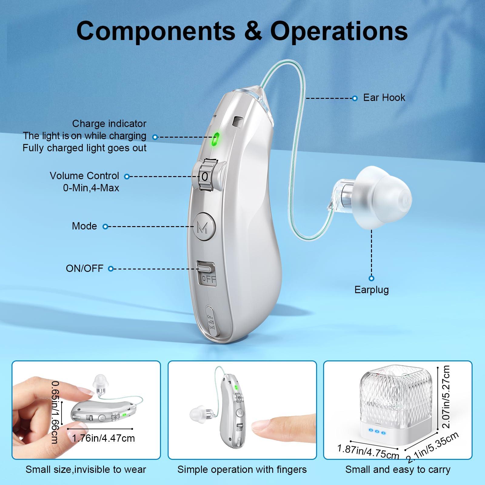 JIAYINIDS Rechargeable Hearing Aids for Seniors, OTC Digital Hearing Aids for Adults&Seniors with Noise Cancelling, Invisible Behind The Ear Hearing Amplifiers For Moderate Hearing Loss With Volume Control