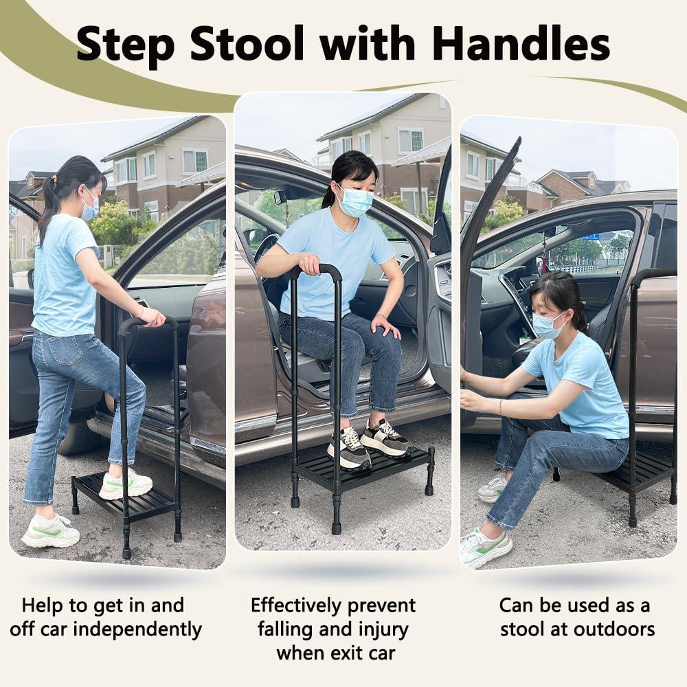 NEAUDE Medical Step Stool with Handle SUV Car Elderly Handicap Steps for RV Adjustable 2 Step Platform Camper Steps