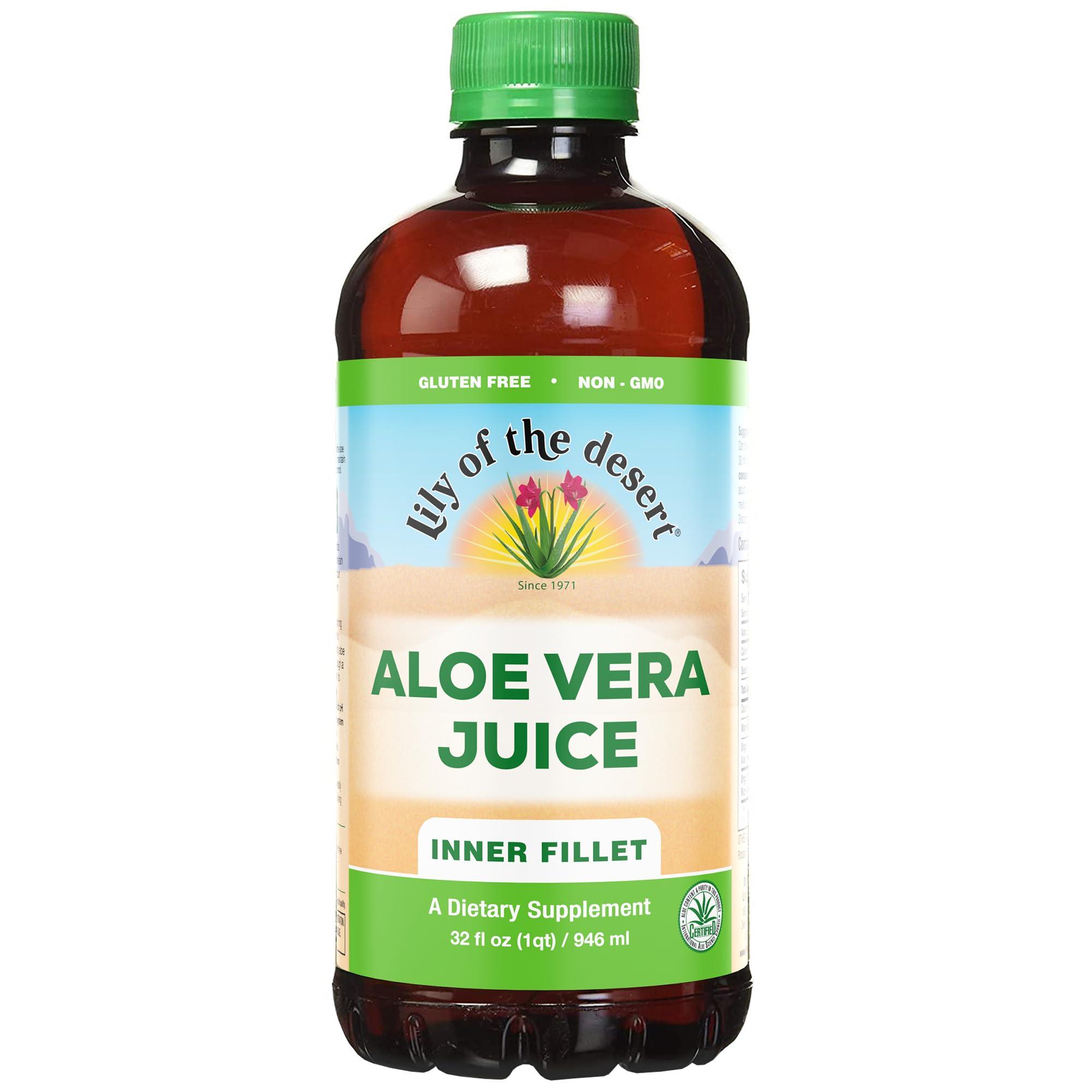 Lily Of The Desert Lily Of The Desert Aloe Vera Juice - Inner Fillet Aloe Vera Drink, Organic Aloe Juice with Natural Vitamins, Digestive Enzymes for Gut Health, Stomach Relief, Wellness, Glowing Skin, 32 Fl Oz