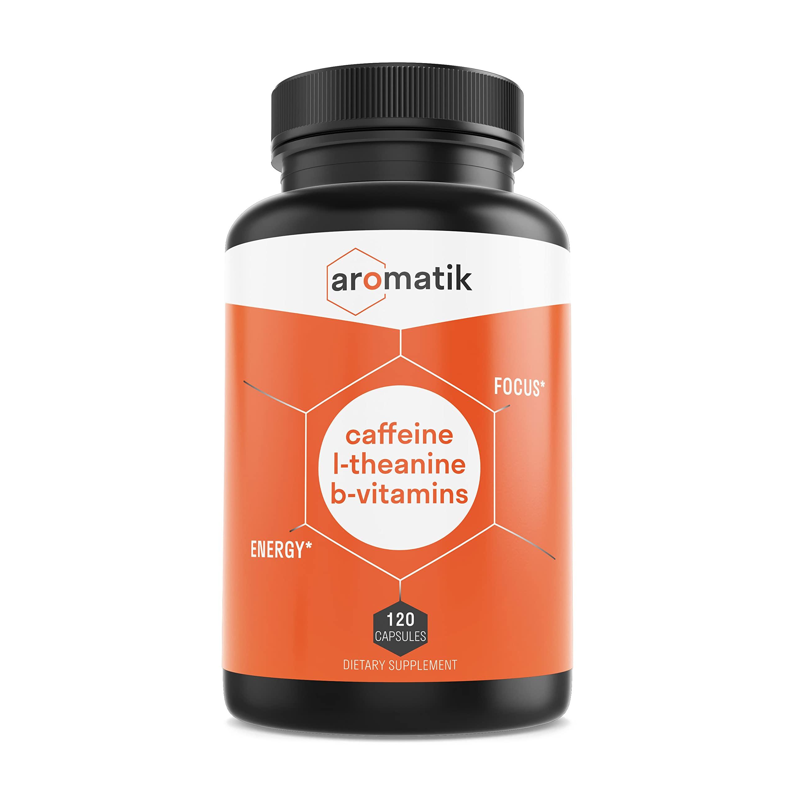 Aromatik Aromatik Caffeine L-Theanine Focus Supplement | Caffeine (100 mg) + L-Theanine (200 mg) + B Vitamins | Energy Focus Cognition | USA Made at FDA Registered Facility | Vegan Capsules | 120 Servings