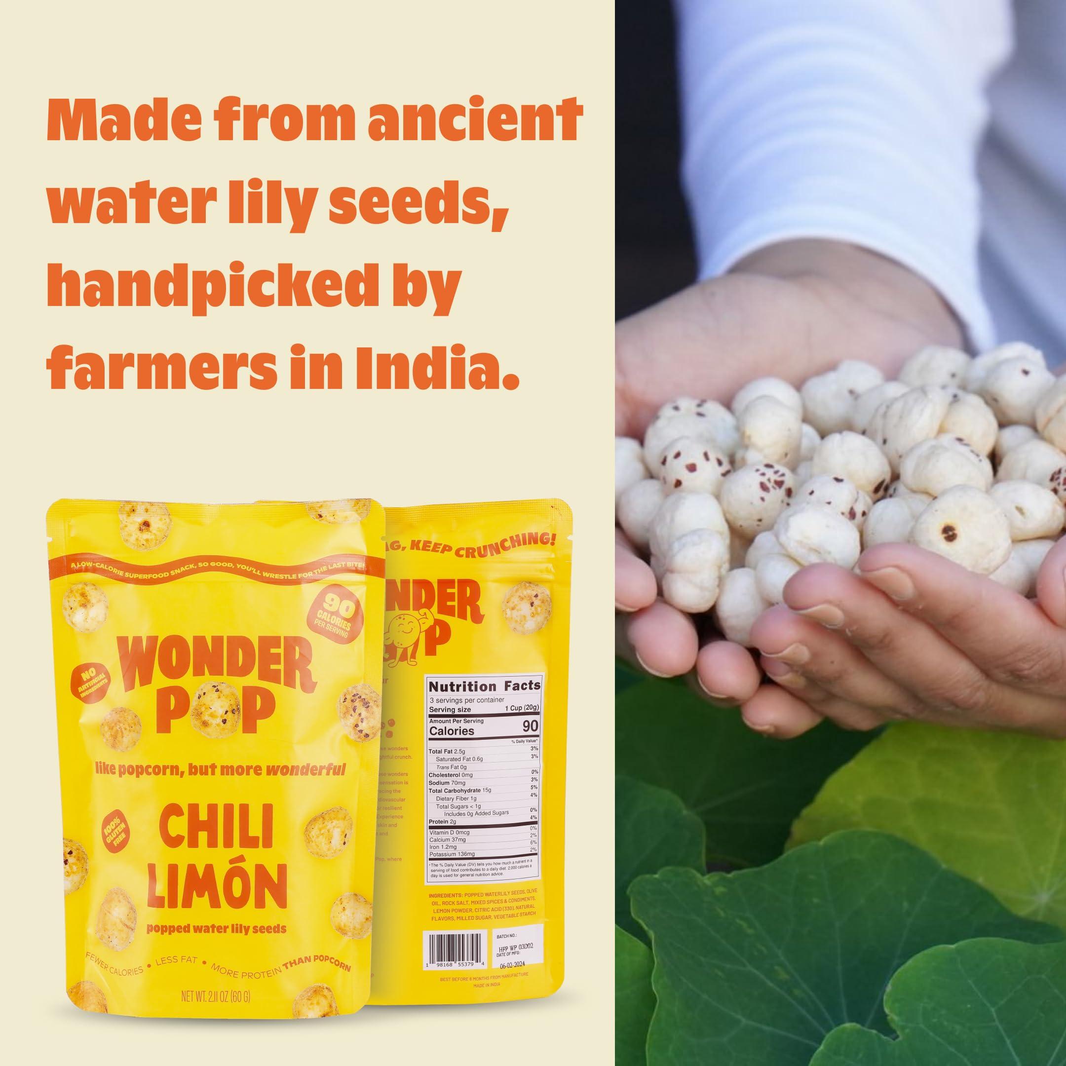 WonderPop WonderPop Popped Water Lily Seeds - | Low-Calorie Superfood Snack| Gluten Free, Nut Free| 2.11 oz (4 Pack) (chili limon)