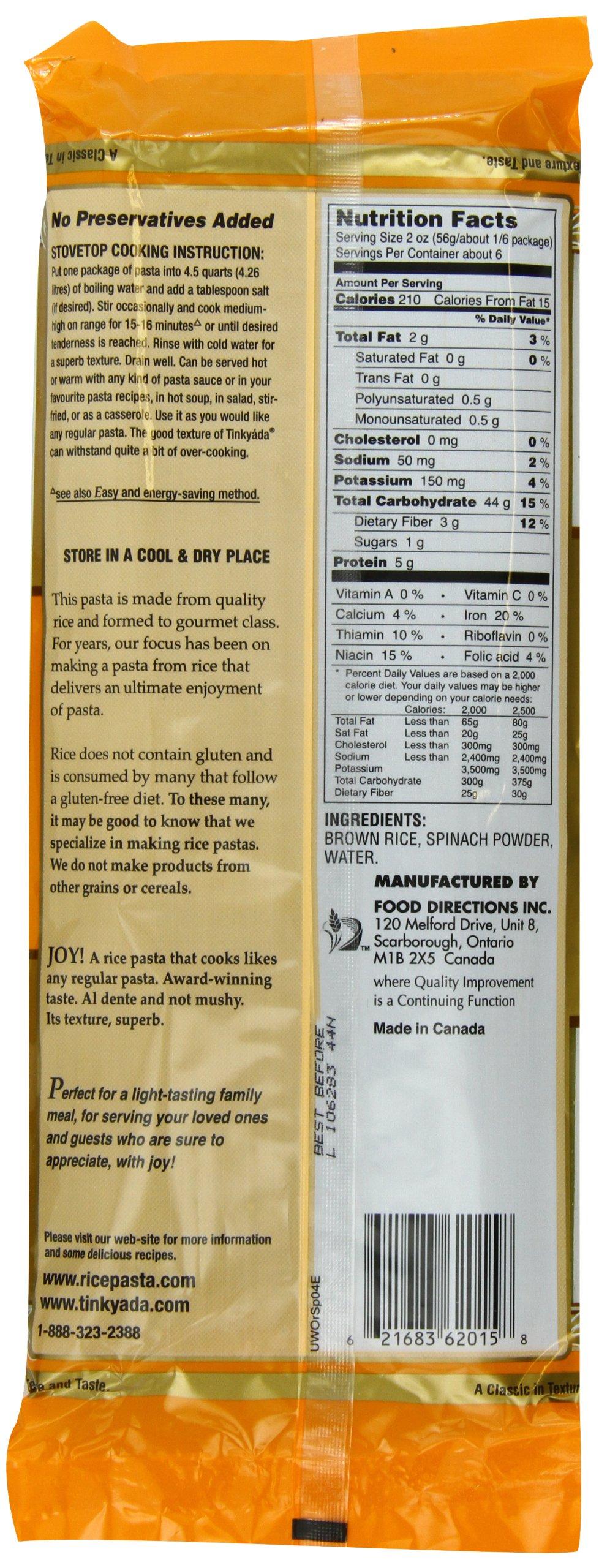 Tinkyada Spinach and Brown Rice Spaghetti Pasta 12 Ounces (Case of 12)