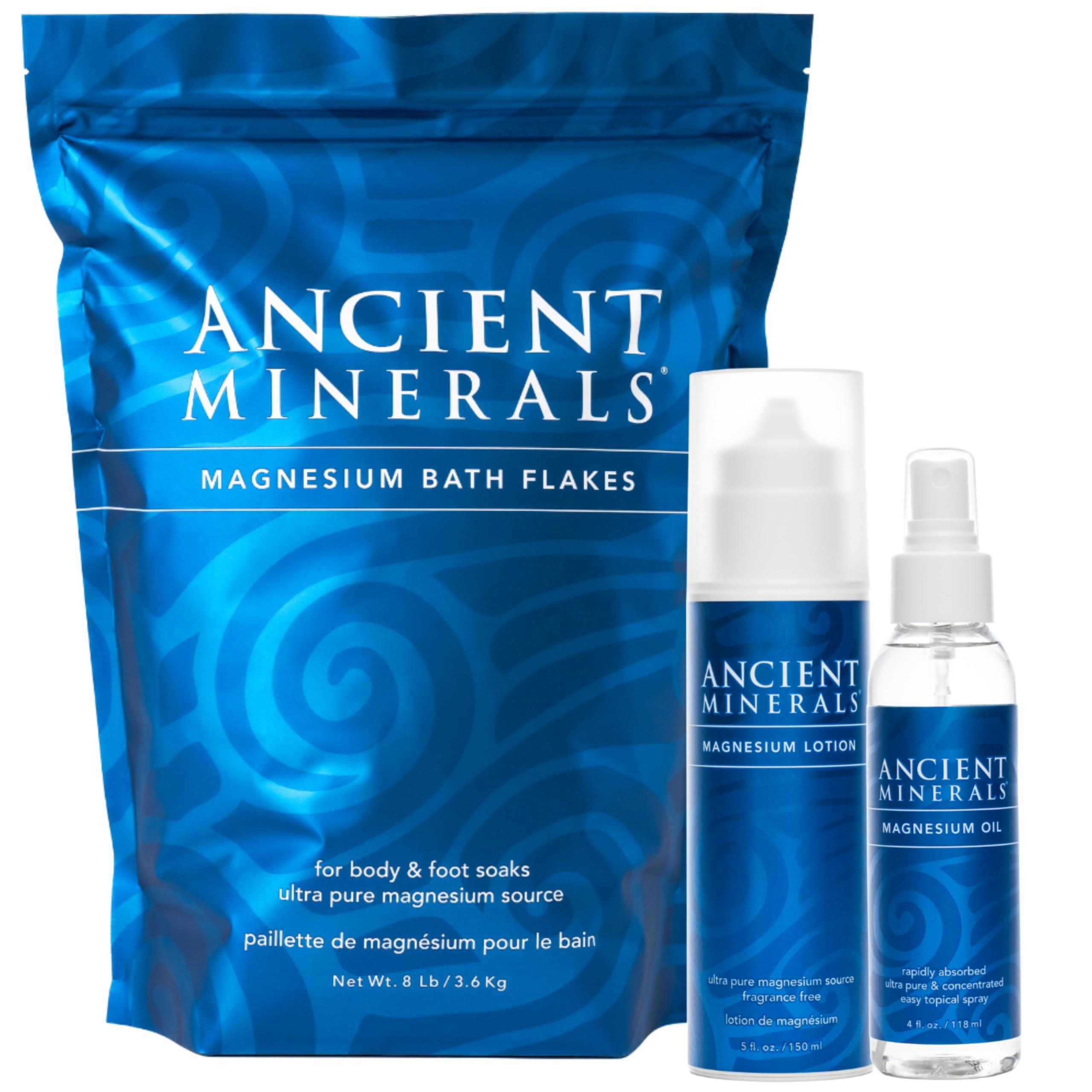 Ancient Minerals Ancient Minerals Magnesium Bath Flakes - Magnesium Oil Spray and Magnesium Lotion - High-Absorption Efficiency for Relaxation, Wellness & Muscle Relief