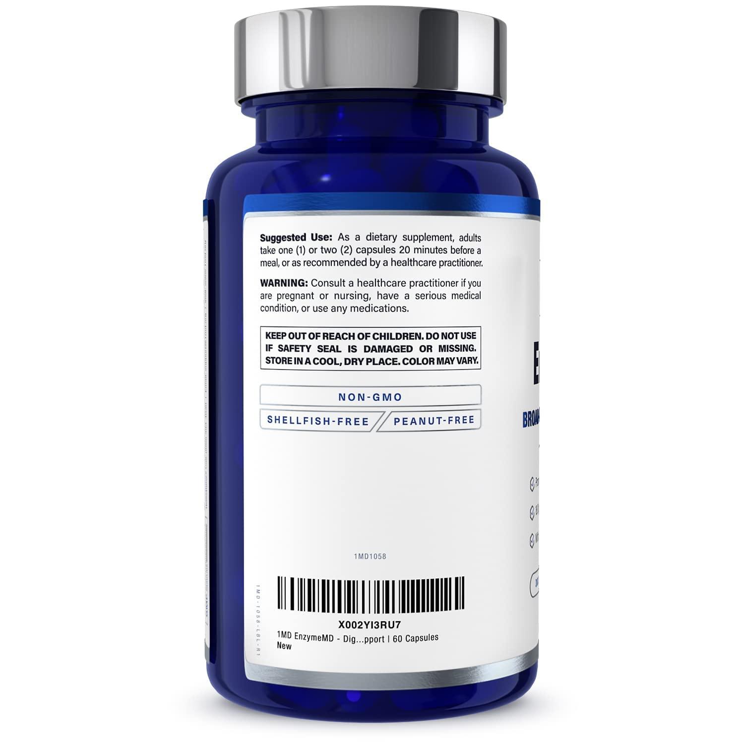 1MD Nutrition 1MD Nutrition EnzymeMD - Digestive Enzymes Supplement - Doctor Formulated | 18 Plant-Based Enzymes - Gas & Bloating Support | 120 Capsules (2-Pack)