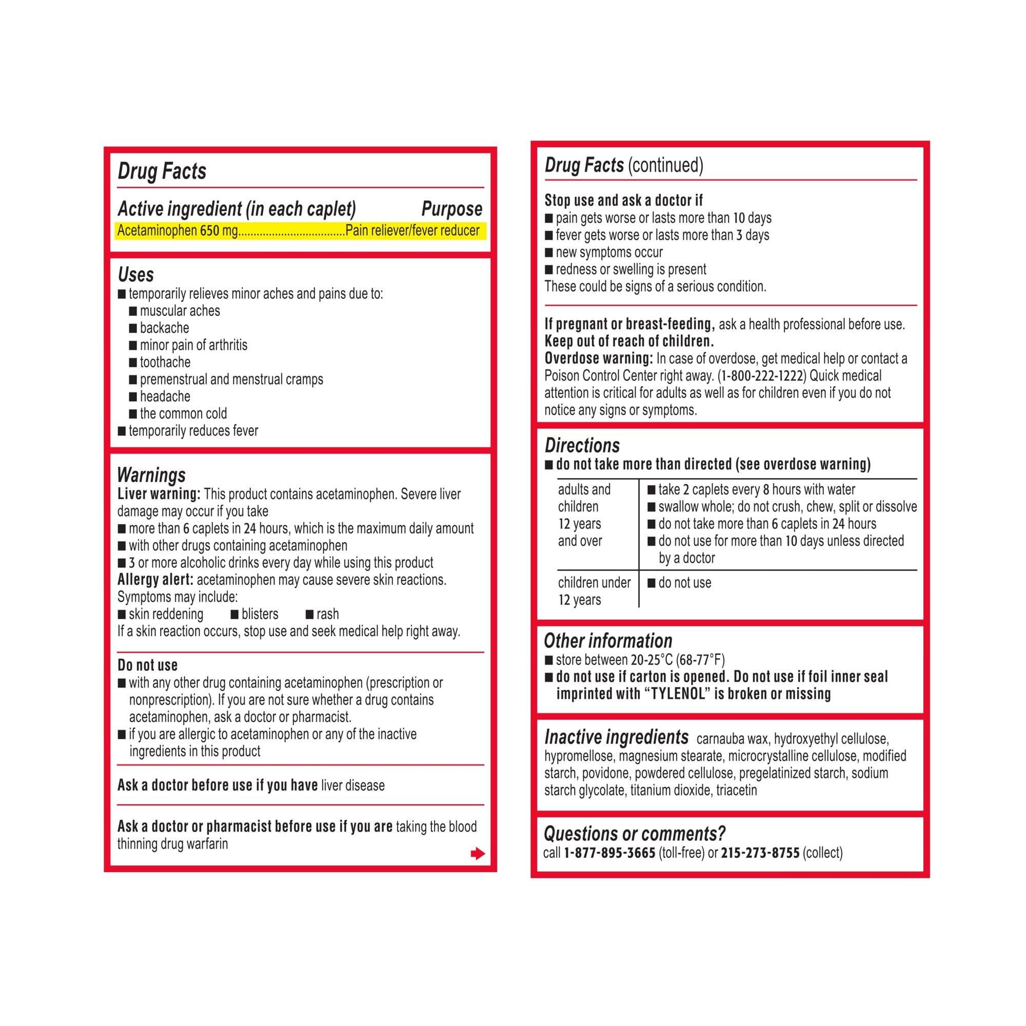 Tylenol Tylenol 8 Hour Muscle Aches and Pain Caplets, 100 Count Per Bottle (3 Bottles)