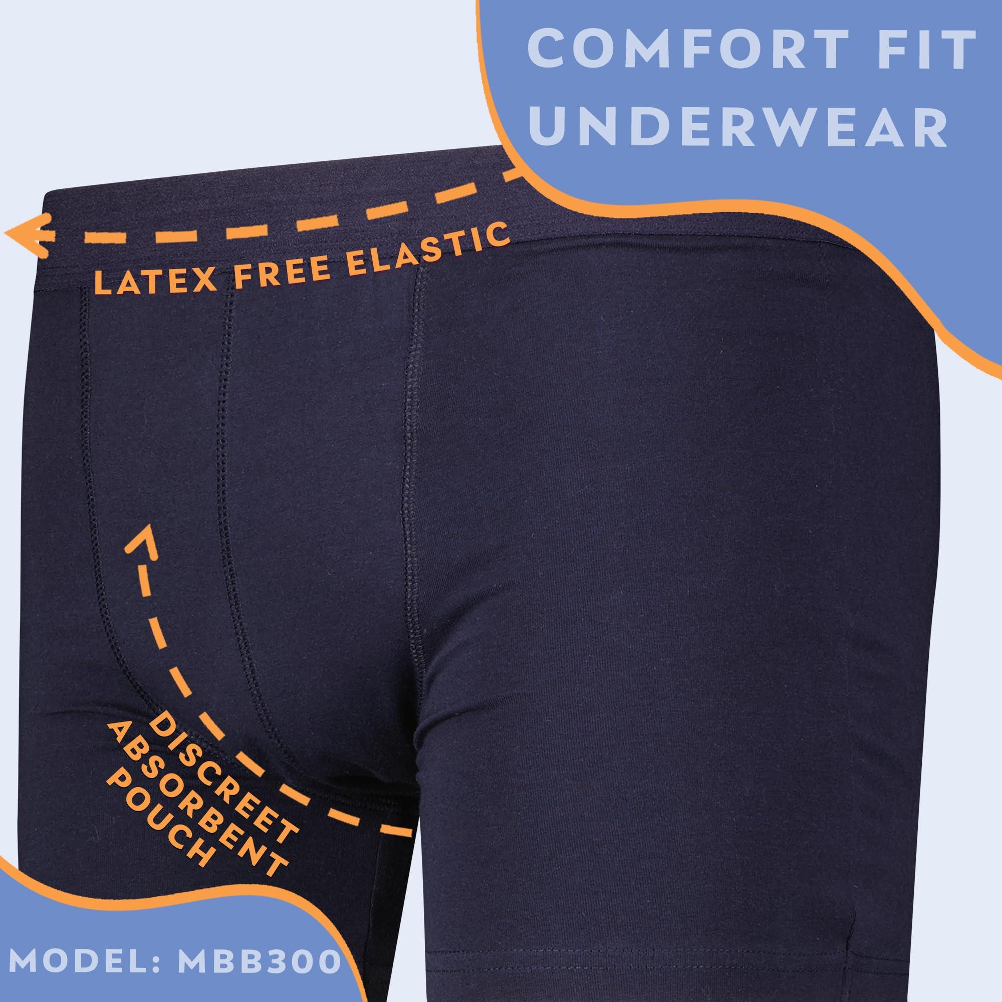 Wearever Wearever Mens Incontinence Trunk Style Boxer Briefs for Bladder Control with Regular Absorbency - Reusable & Washable Leak Proof Underwear for Men (Pack of 3) (Navy) (3XL) (Waist 46-48)