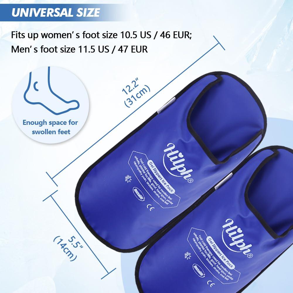 Hilph Hilph Foot Ice Pack Slippers for Plantar Fasciitis 2 Packs, Reusable Hot Cold Packs Gel Ice Slipper for Foot and Broken Toes, Gout, Foot Surgery, Neuropathy, Diabetic, Swollen (Dark Blue)